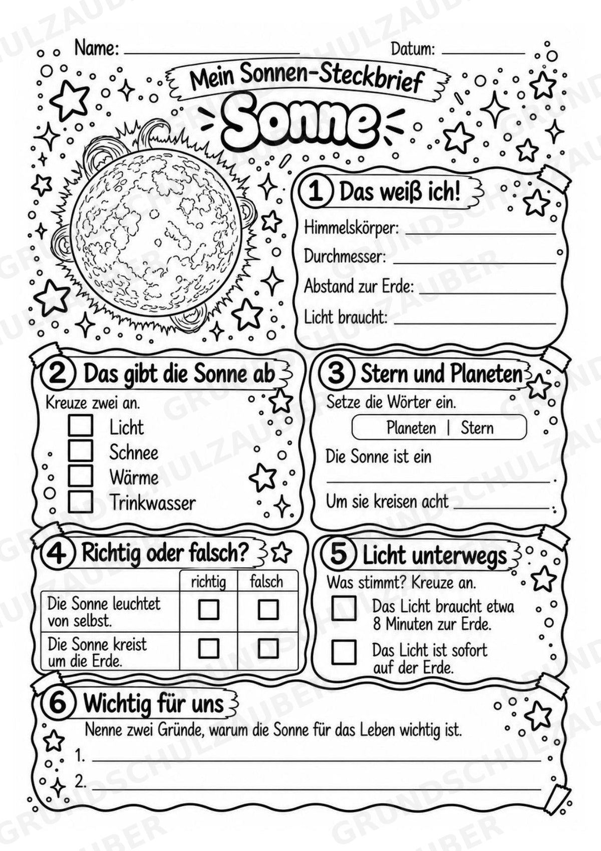 Sonne – Steckbrief und Lesetext | Planeten & Sonnensystem für die Grundschule – Materialseite 4