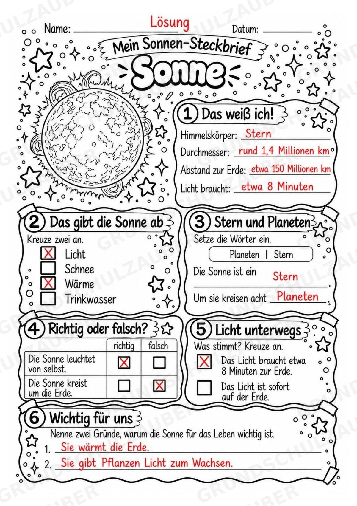 Sonne – Steckbrief und Lesetext | Planeten & Sonnensystem für die Grundschule – Materialseite 5