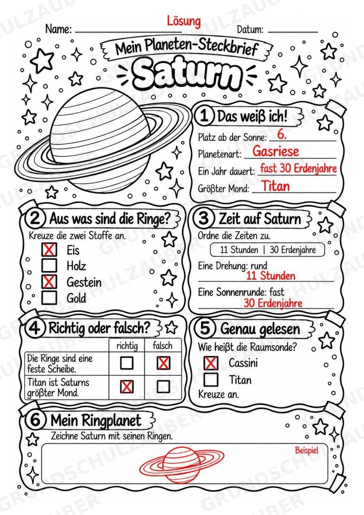 Saturn – Steckbrief und Lesetext | Planeten & Sonnensystem für die Grundschule – Materialseite 5