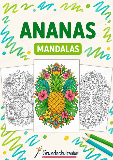 Ananas Mandalas Ausmalbilder – Obst – 15 Malvorlagen – Cover