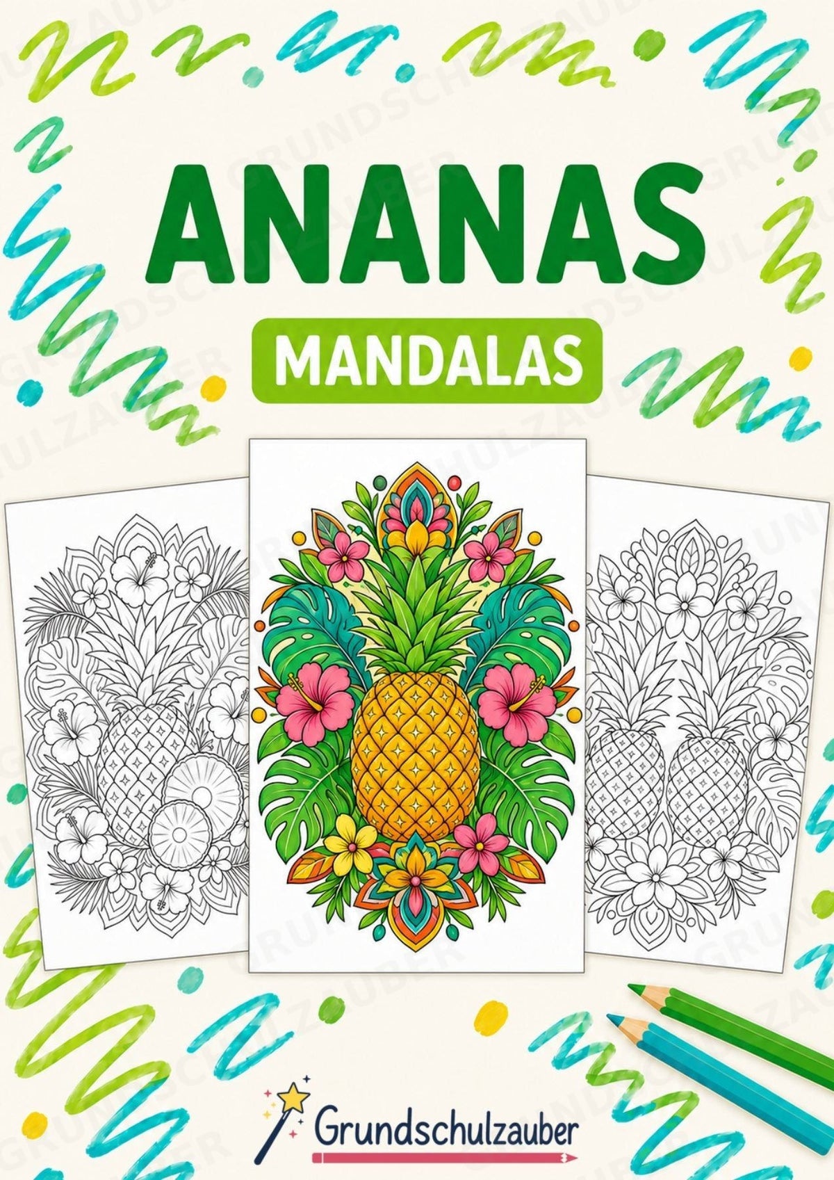 Ananas Mandalas Ausmalbilder – Obst – 15 Malvorlagen – Cover