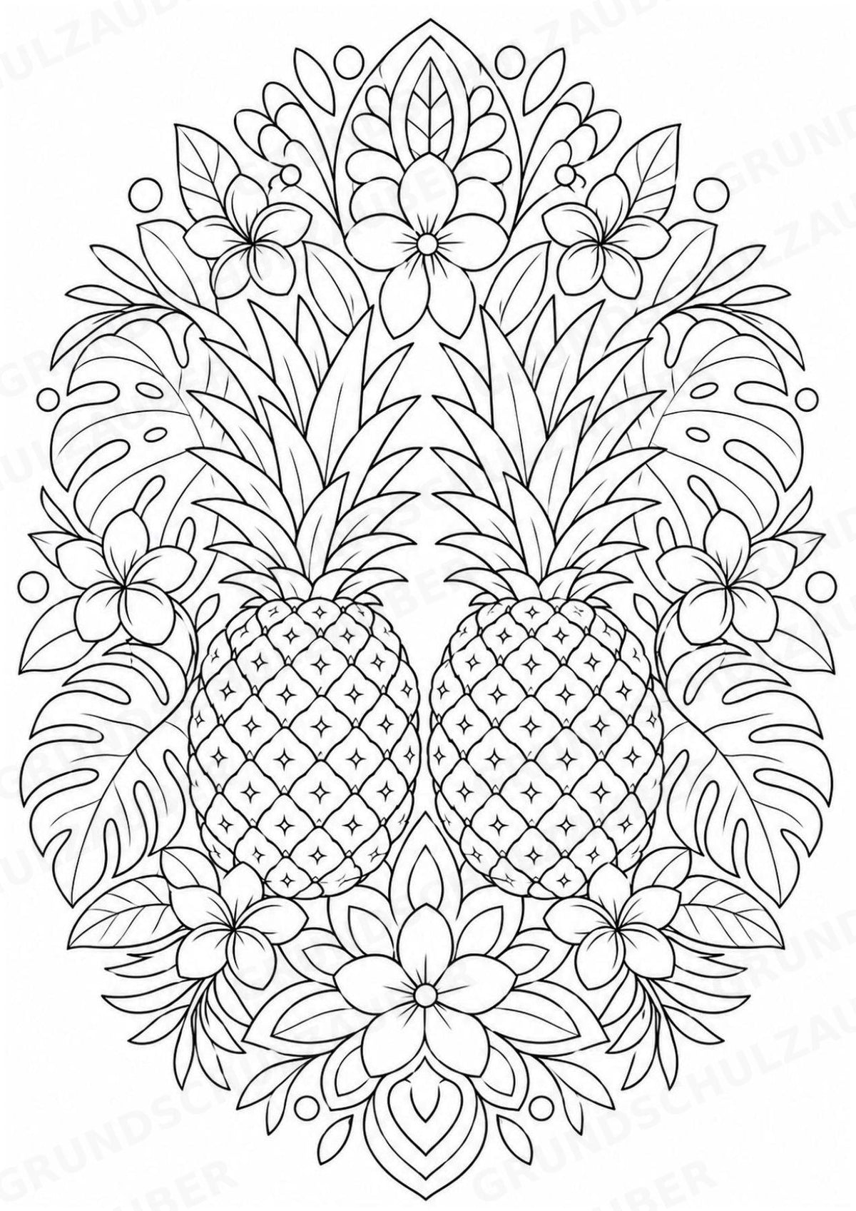 Ananas Mandalas Ausmalbilder – Obst – 15 Malvorlagen – Materialseite 4
