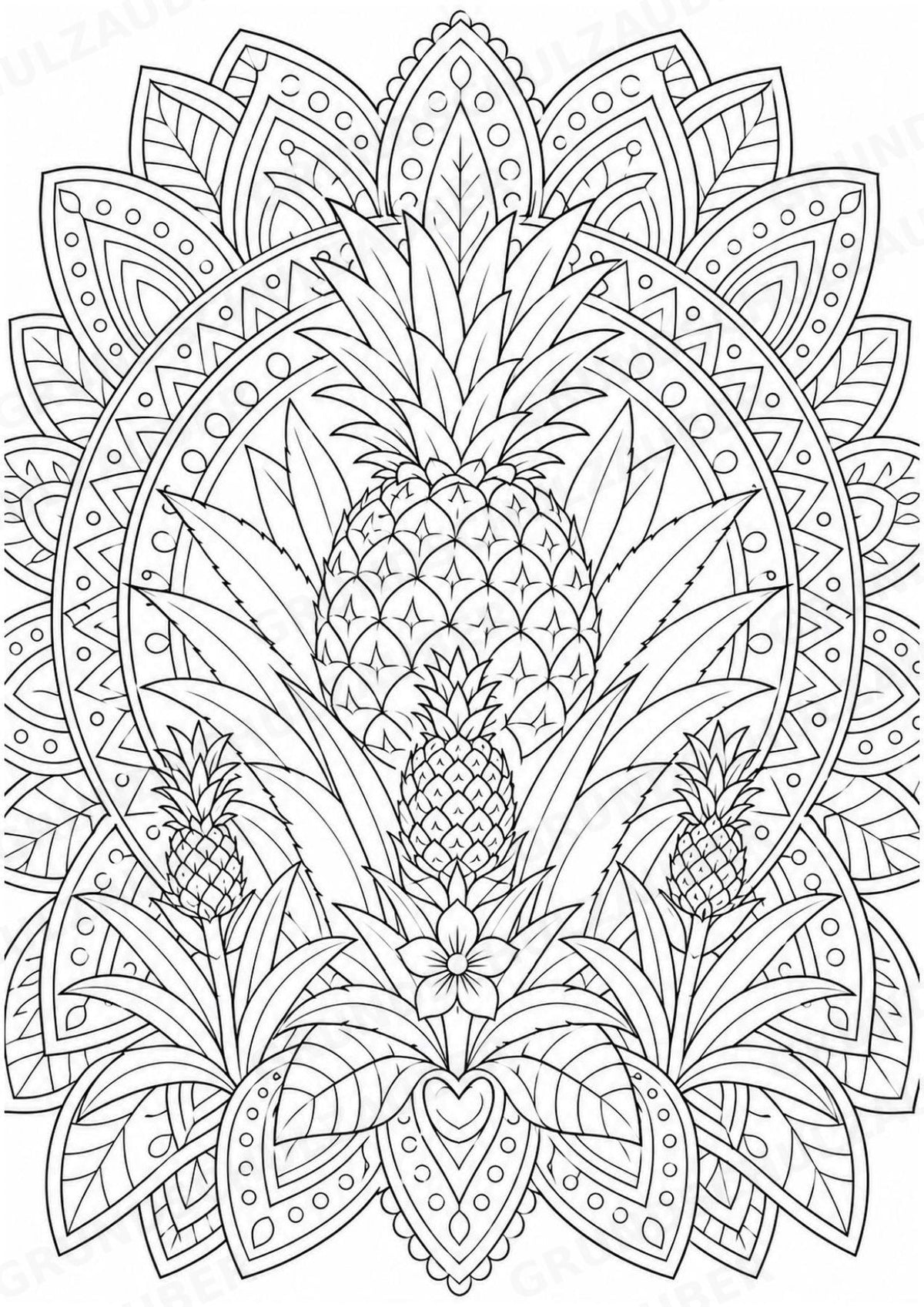Ananas Mandalas Ausmalbilder – Obst – 15 Malvorlagen – Materialseite 10