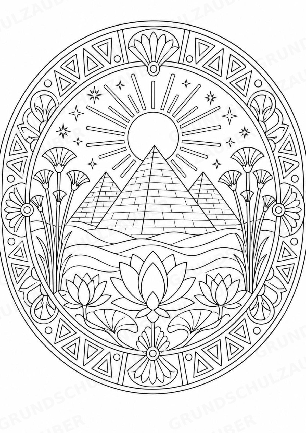 Antikes Ägypten Mandalas Ausmalbilder – Geschichte und Kulturen – 15 Malvorlagen – Materialseite 2