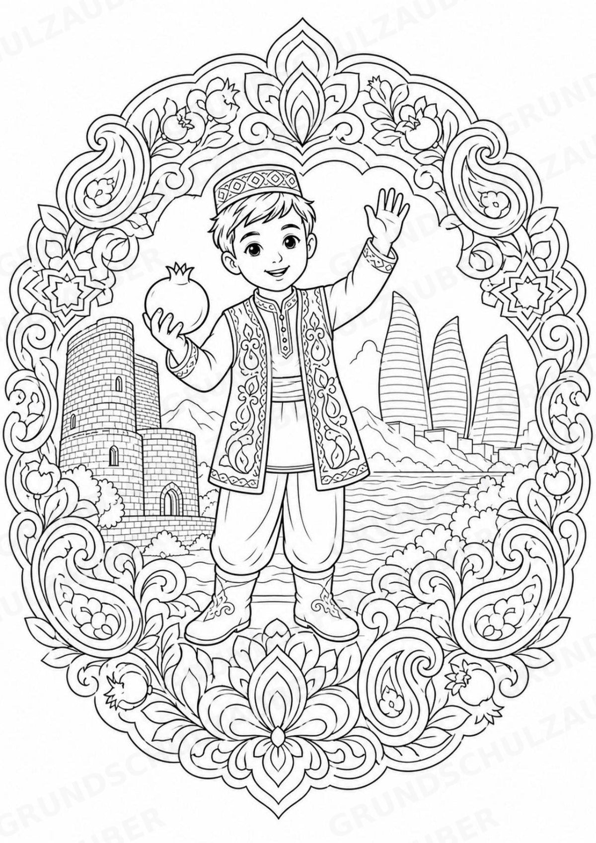Aserbaidschan Mandalas Ausmalbilder – Länder und Kulturen – 15 Malvorlagen – Materialseite 2