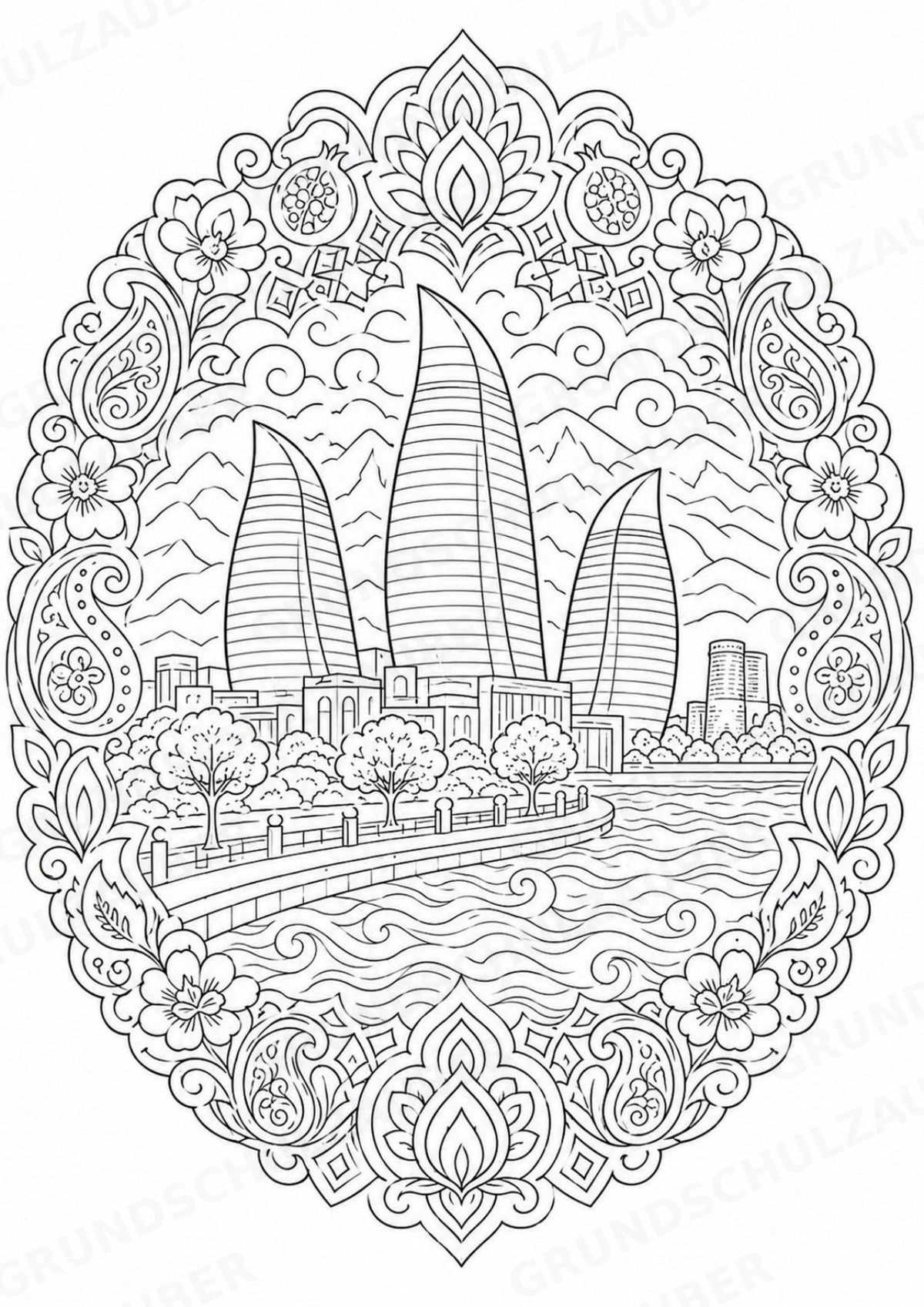 Aserbaidschan Mandalas Ausmalbilder – Länder und Kulturen – 15 Malvorlagen – Materialseite 4