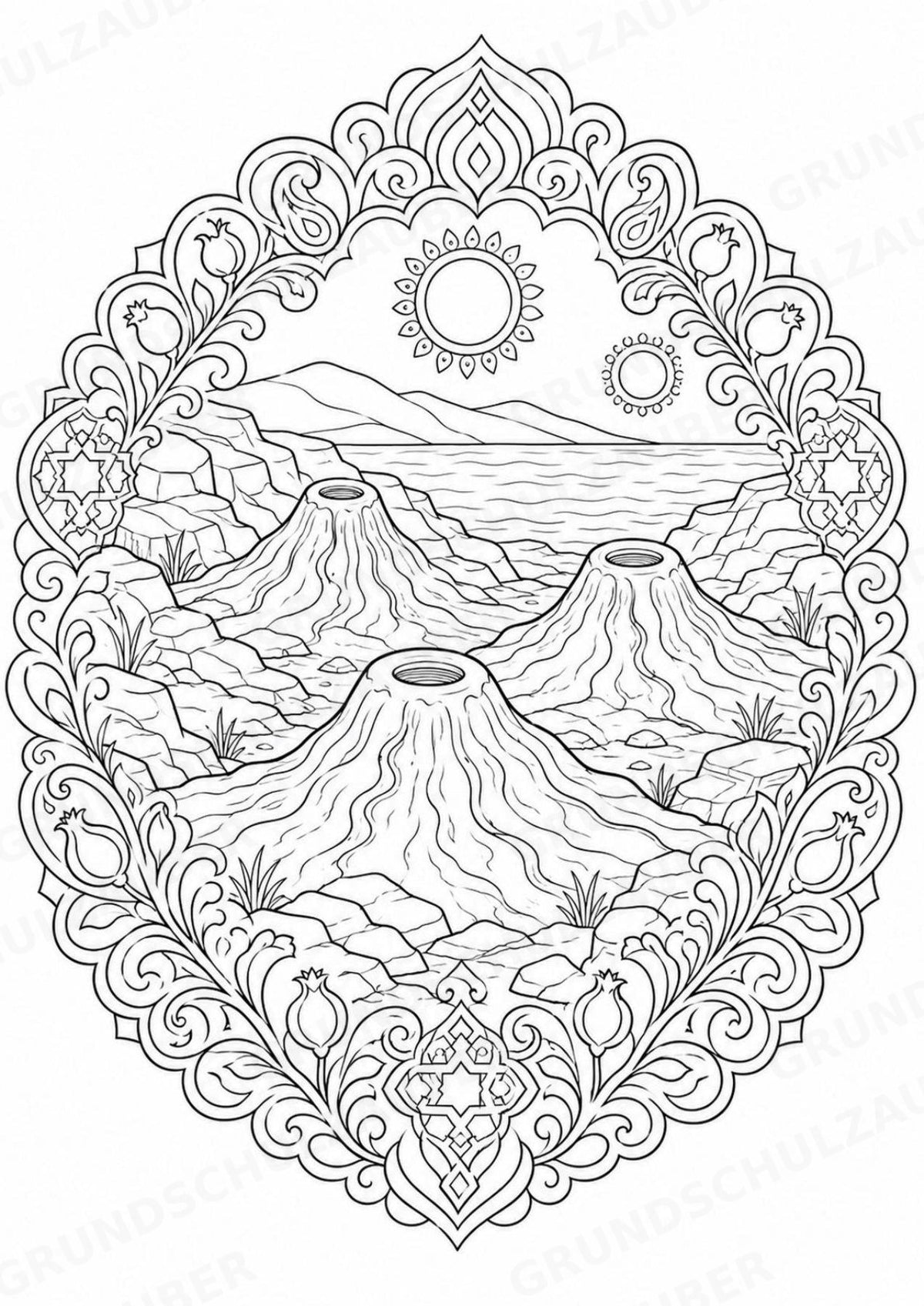 Aserbaidschan Mandalas Ausmalbilder – Länder und Kulturen – 15 Malvorlagen – Materialseite 6