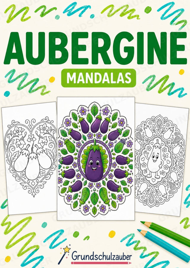 Aubergine Mandalas Ausmalbilder – Gemüse – 15 Malvorlagen – Cover