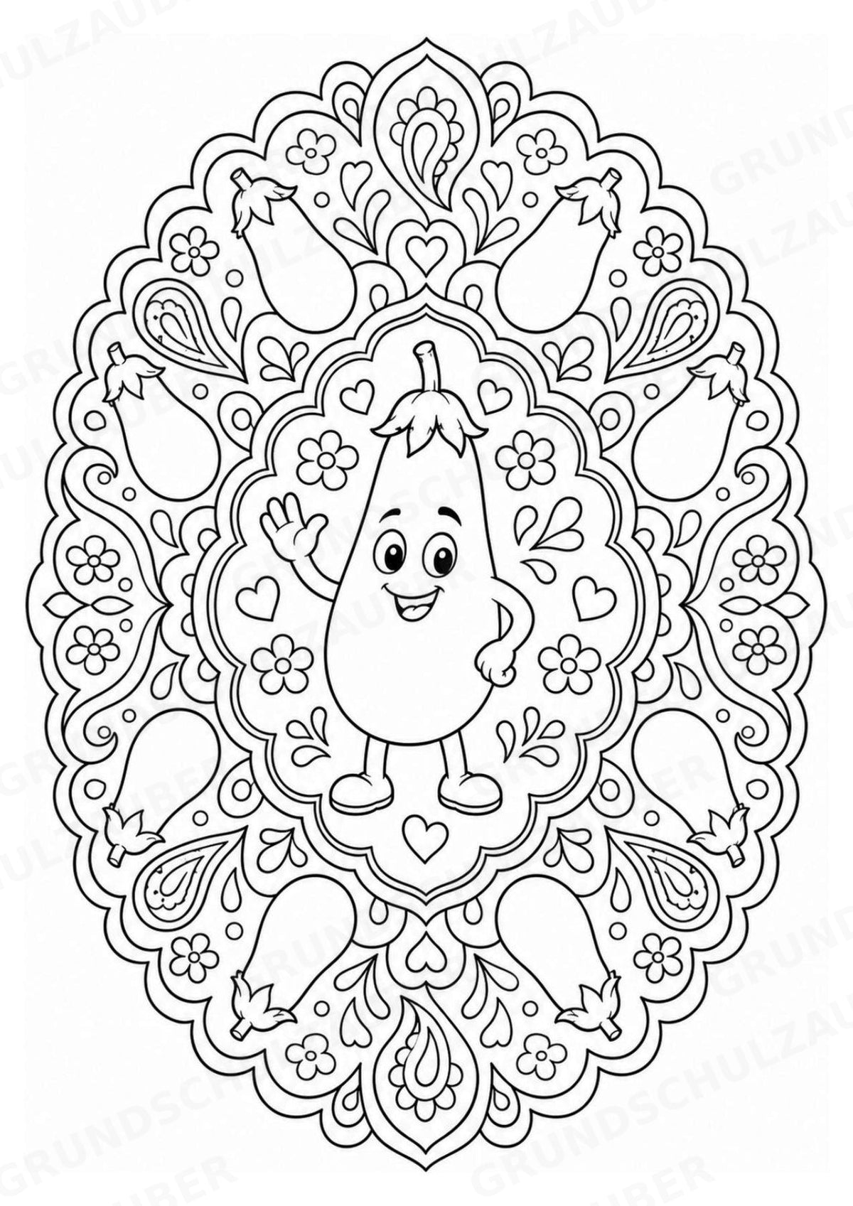 Aubergine Mandalas Ausmalbilder – Gemüse – 15 Malvorlagen – Materialseite 4