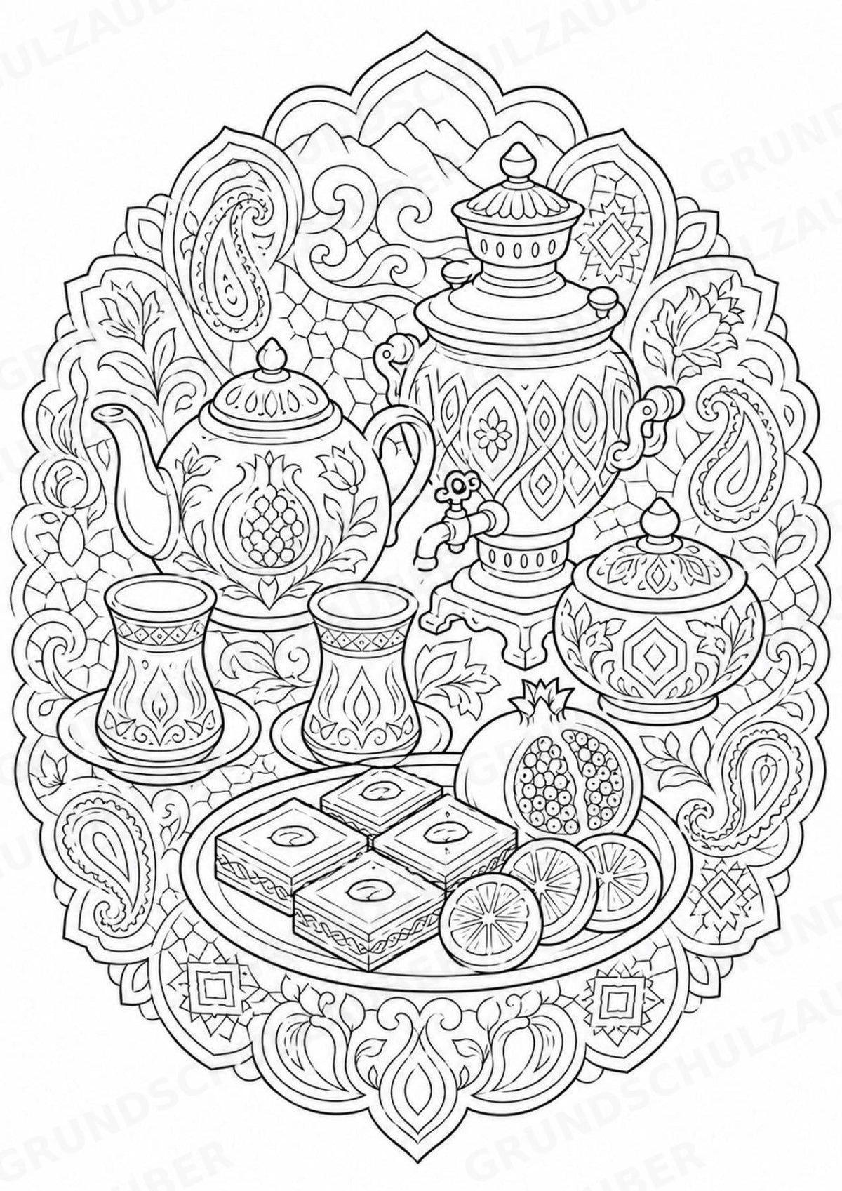 Aserbaidschan Mandalas Ausmalbilder – Länder und Kulturen – 15 Malvorlagen – Materialseite 10