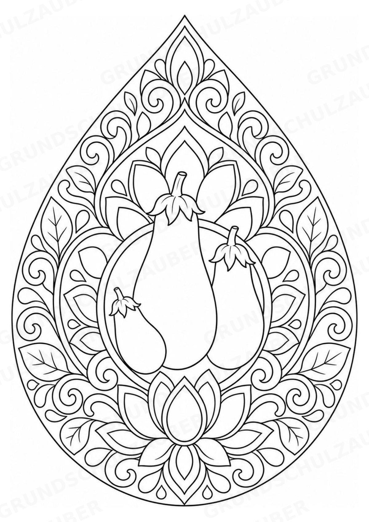 Aubergine Mandalas Ausmalbilder – Gemüse – 15 Malvorlagen – Materialseite 5
