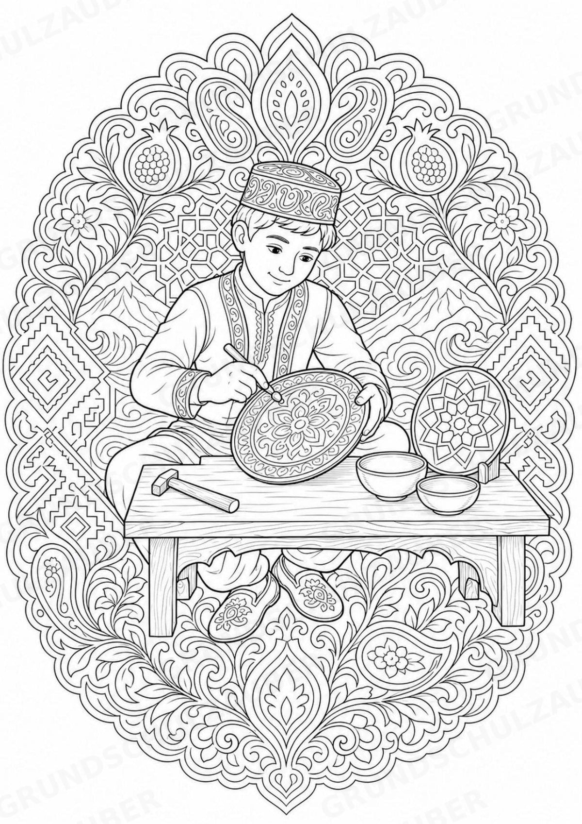 Aserbaidschan Mandalas Ausmalbilder – Länder und Kulturen – 15 Malvorlagen – Materialseite 12