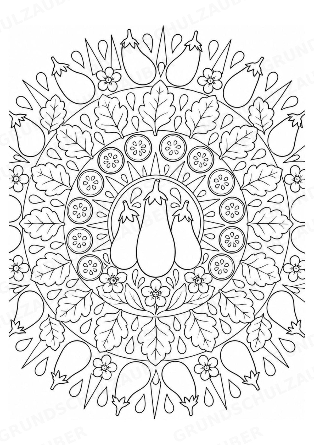 Aubergine Mandalas Ausmalbilder – Gemüse – 15 Malvorlagen – Materialseite 7