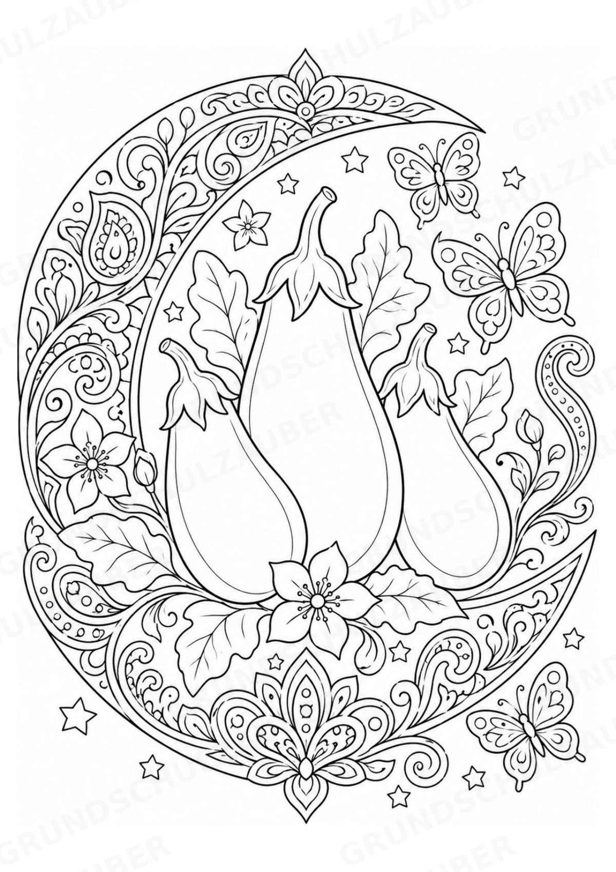 Aubergine Mandalas Ausmalbilder – Gemüse – 15 Malvorlagen – Materialseite 10