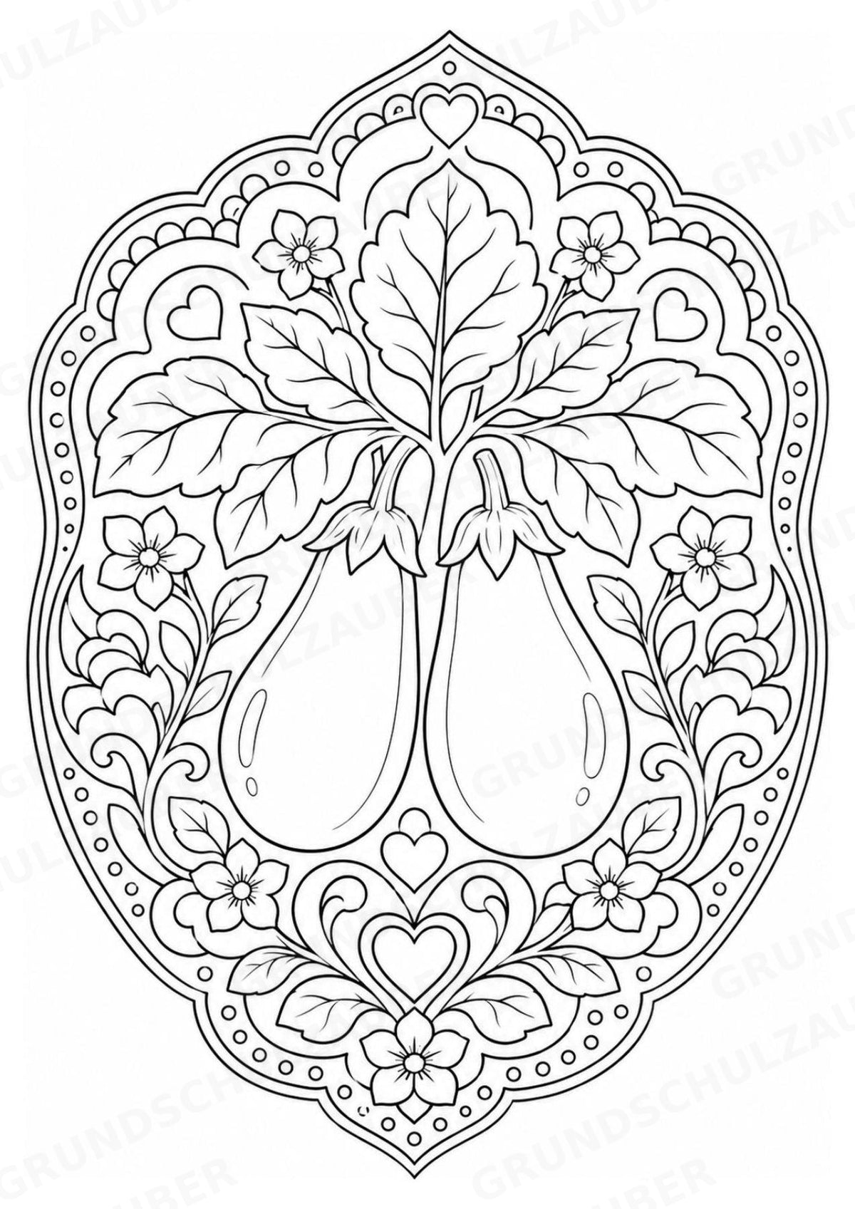 Aubergine Mandalas Ausmalbilder – Gemüse – 15 Malvorlagen – Materialseite 12