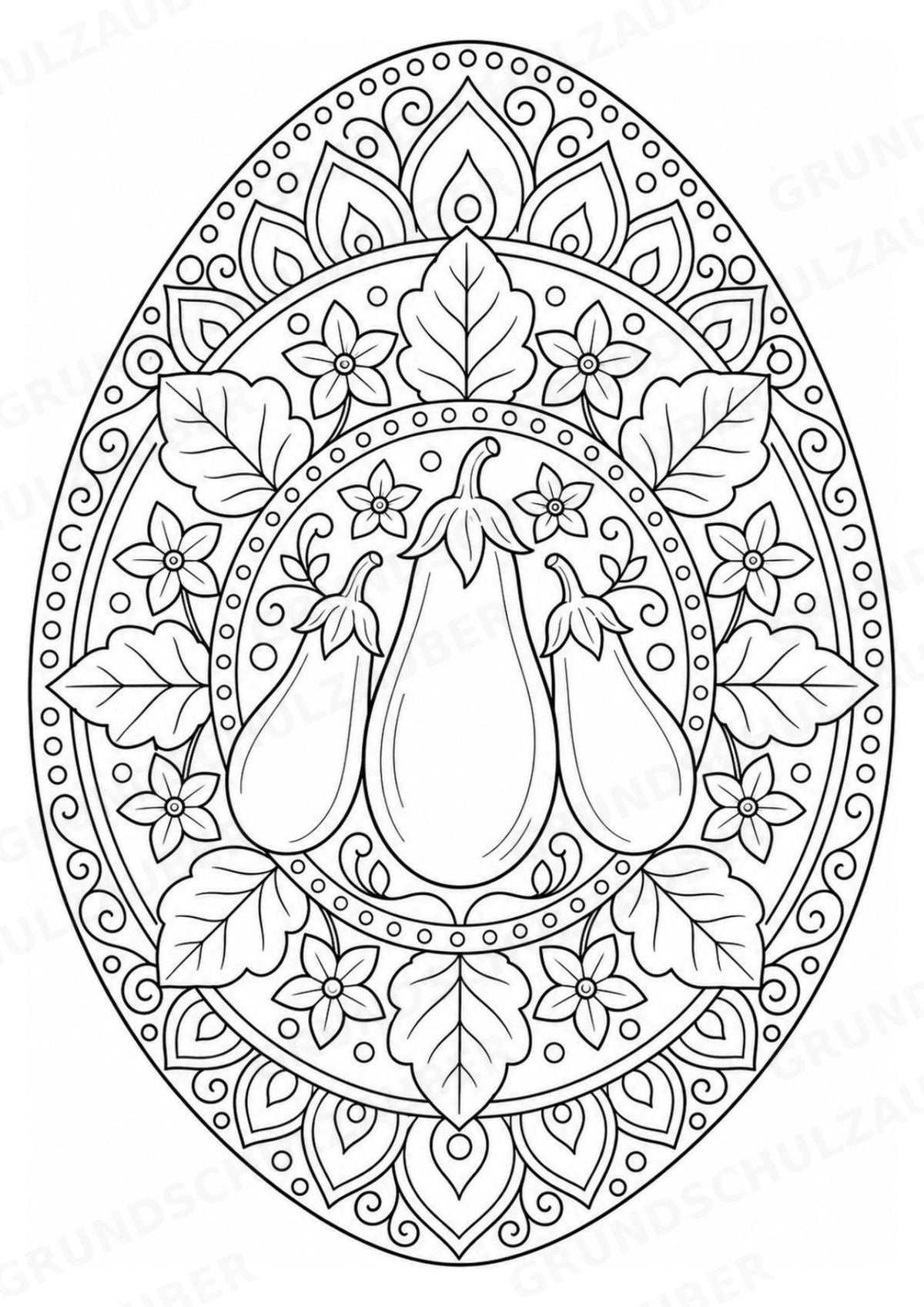 Aubergine Mandalas Ausmalbilder – Gemüse – 15 Malvorlagen – Materialseite 14