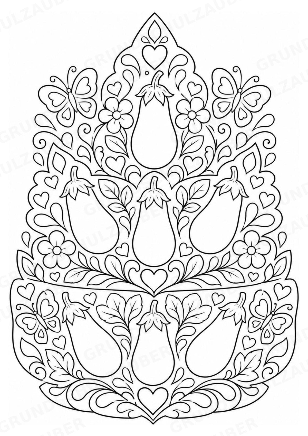 Aubergine Mandalas Ausmalbilder – Gemüse – 15 Malvorlagen – Materialseite 16