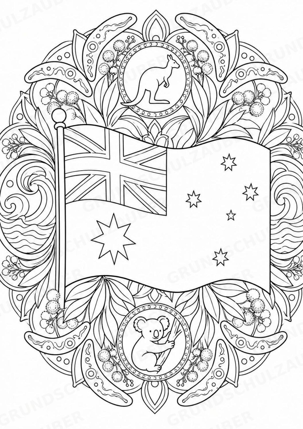 Australien Mandalas Ausmalbilder – Länder und Kulturen – 15 Malvorlagen – Materialseite 16