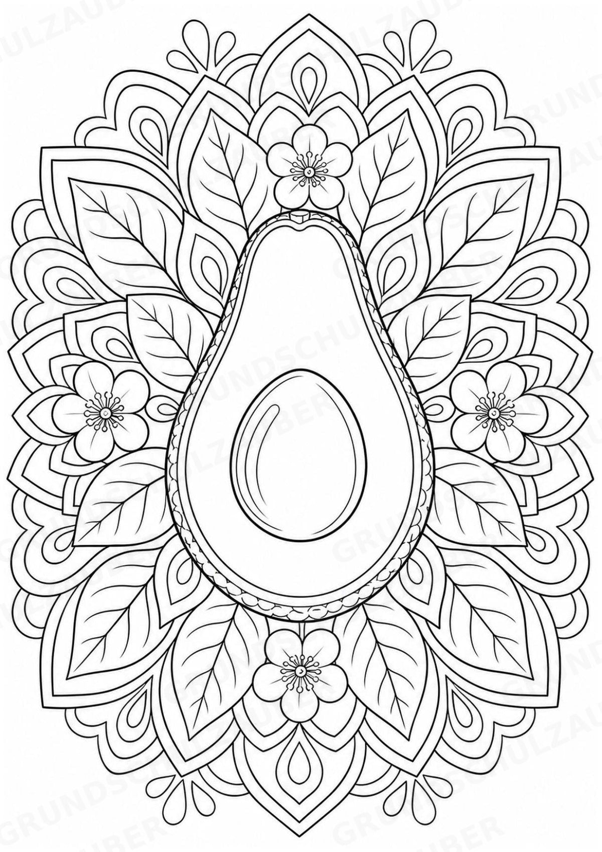 Avocado Mandalas Ausmalbilder – Obst – 15 Malvorlagen – Materialseite 2