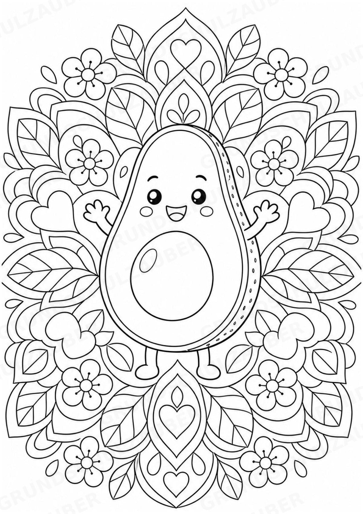 Avocado Mandalas Ausmalbilder – Obst – 15 Malvorlagen – Materialseite 5