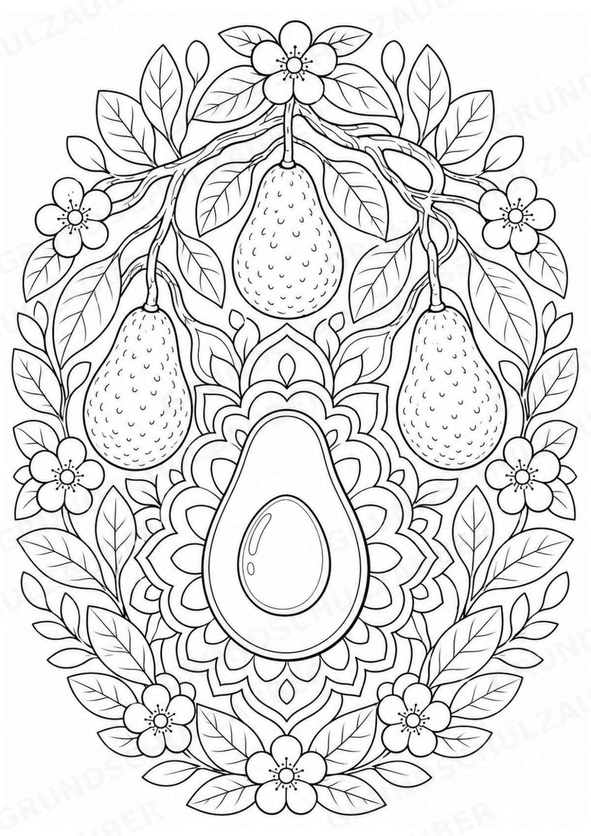 Avocado Mandalas Ausmalbilder – Obst – 15 Malvorlagen – Materialseite 6