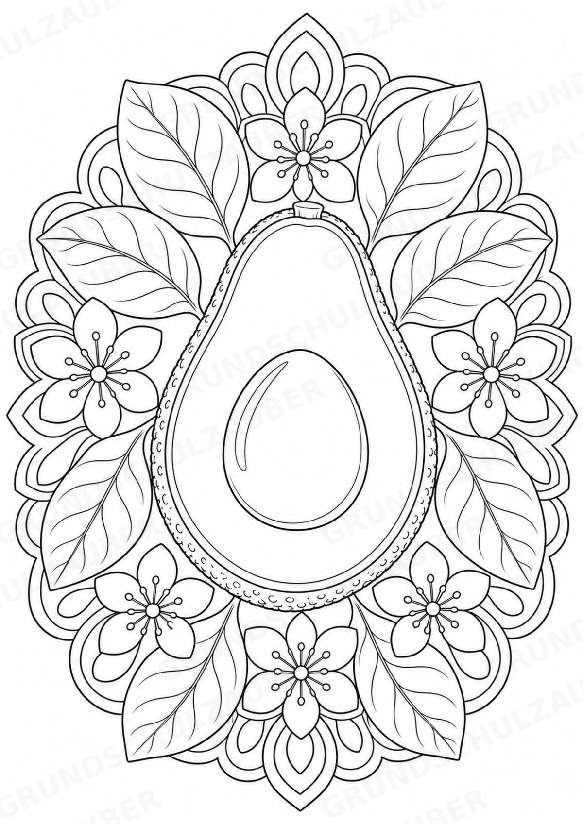 Avocado Mandalas Ausmalbilder – Obst – 15 Malvorlagen – Materialseite 7