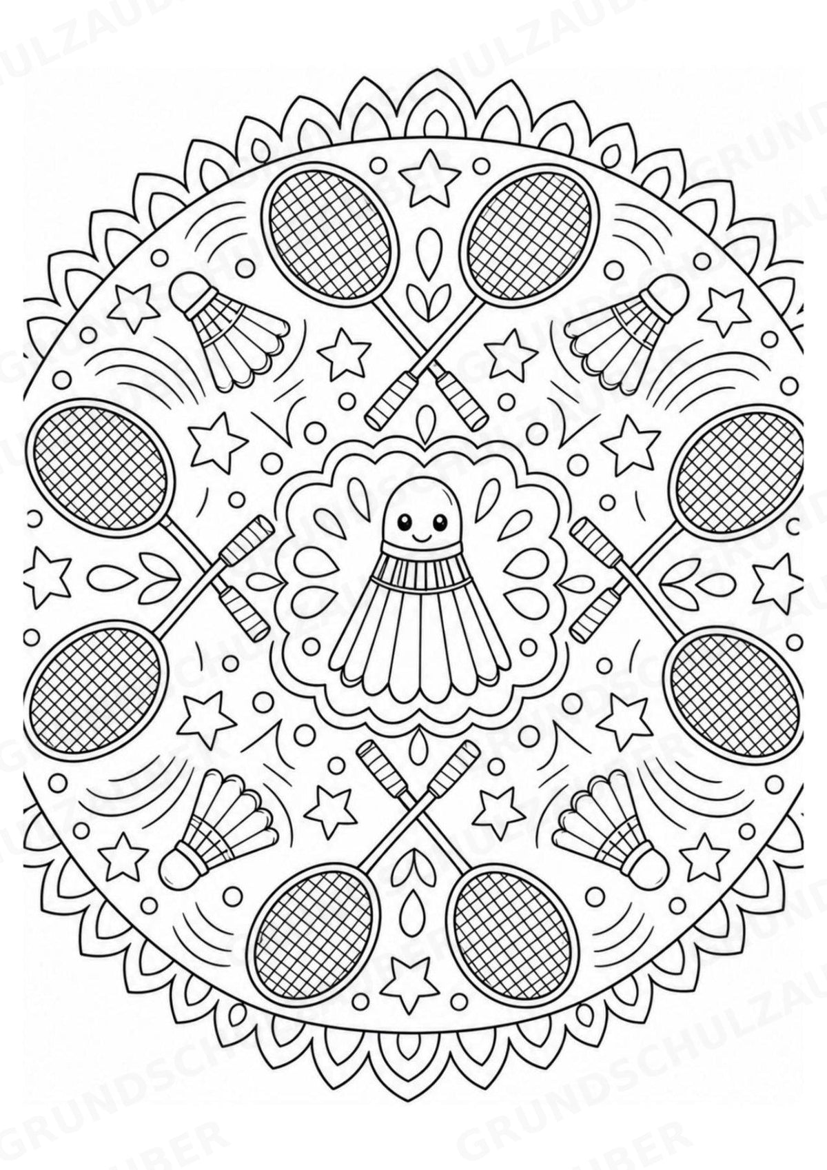 Badminton Mandalas Ausmalbilder – Sport – 15 Malvorlagen – Materialseite 2