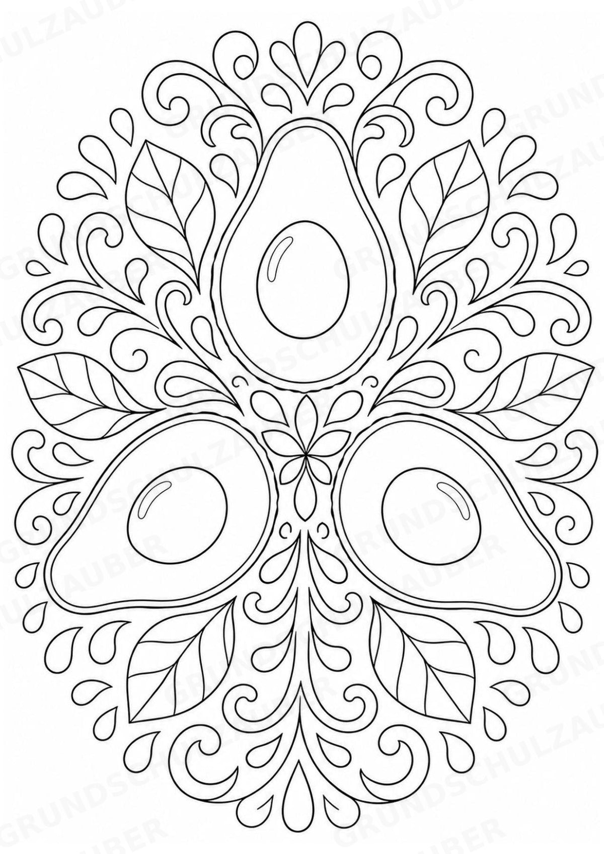 Avocado Mandalas Ausmalbilder – Obst – 15 Malvorlagen – Materialseite 8