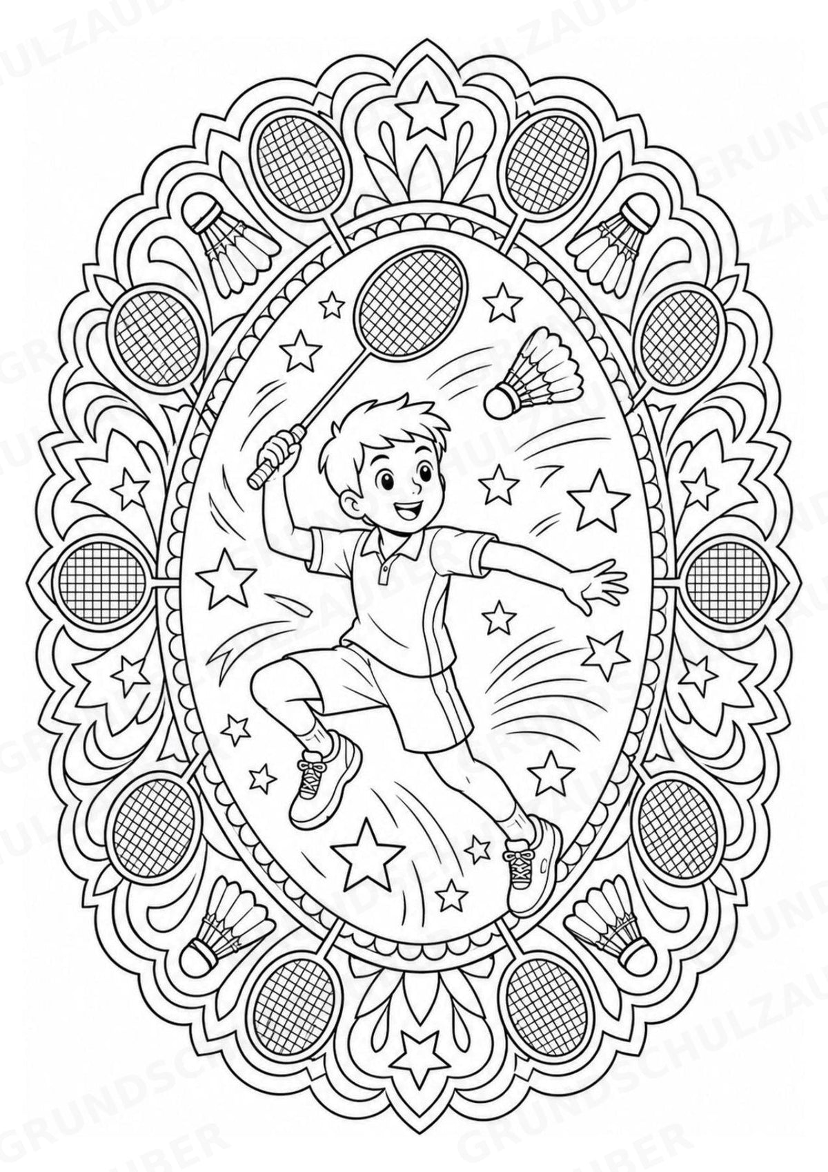 Badminton Mandalas Ausmalbilder – Sport – 15 Malvorlagen – Materialseite 4