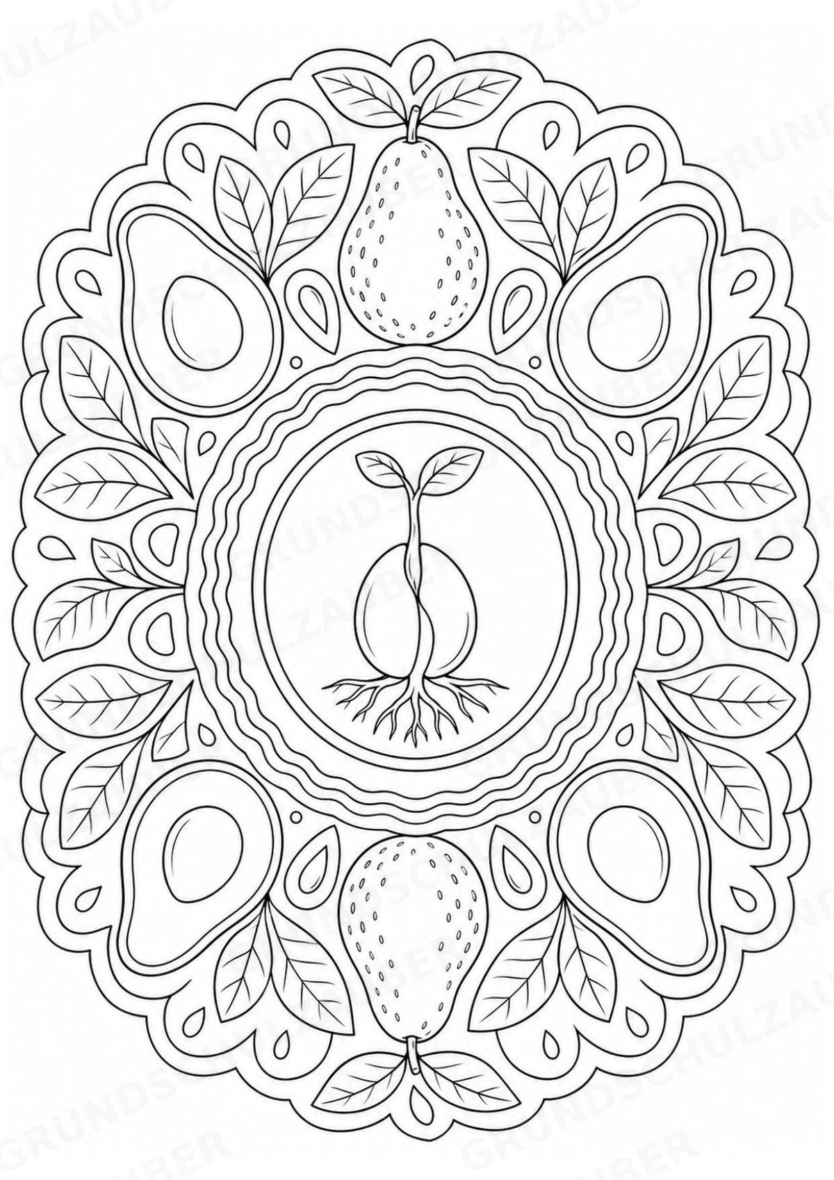 Avocado Mandalas Ausmalbilder – Obst – 15 Malvorlagen – Materialseite 11