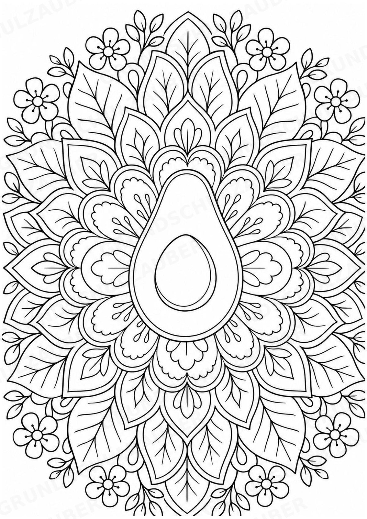 Avocado Mandalas Ausmalbilder – Obst – 15 Malvorlagen – Materialseite 12