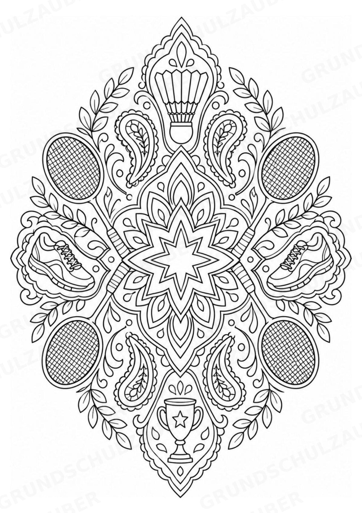 Badminton Mandalas Ausmalbilder – Sport – 15 Malvorlagen – Materialseite 8