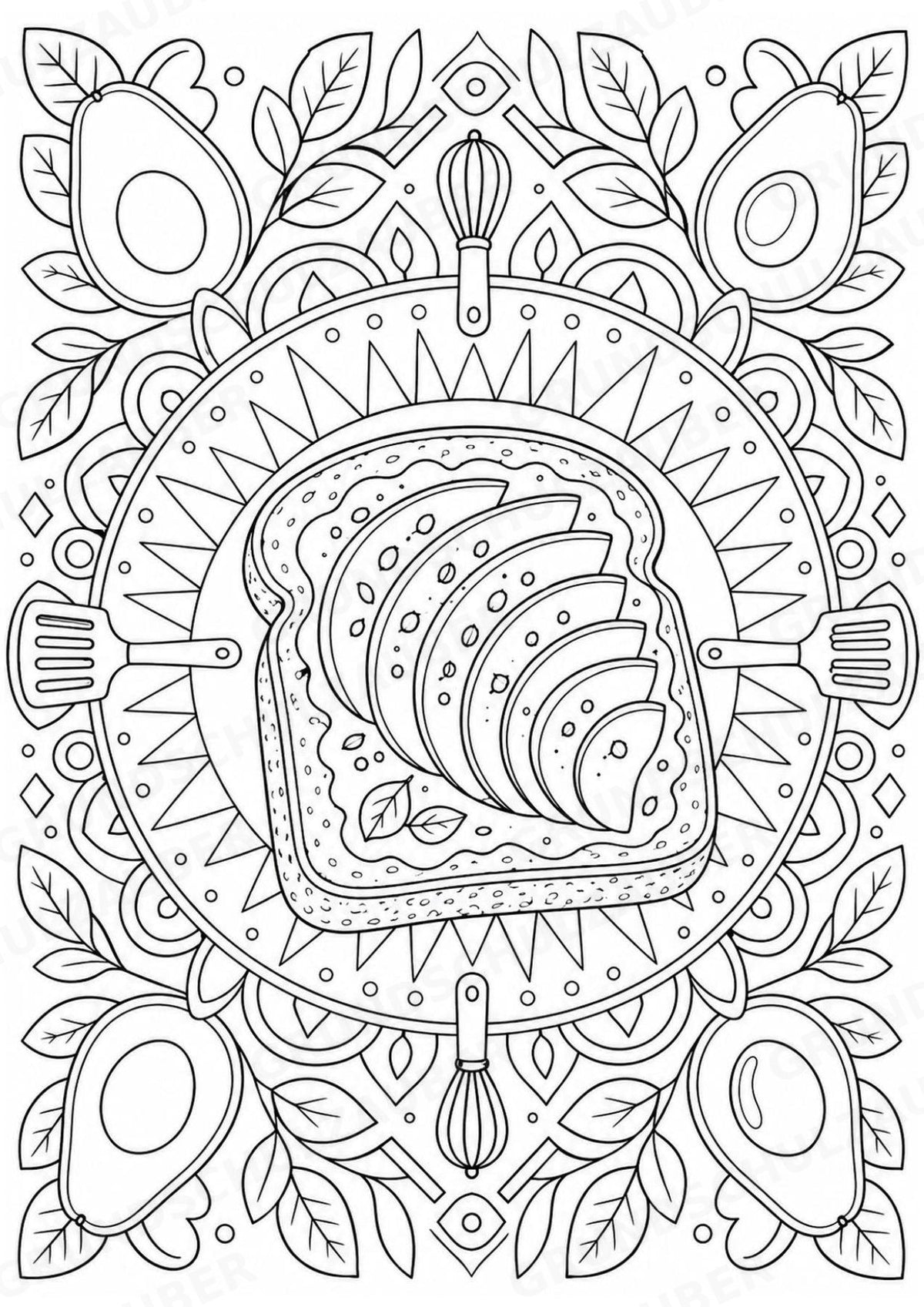 Avocado Mandalas Ausmalbilder – Obst – 15 Malvorlagen – Materialseite 14