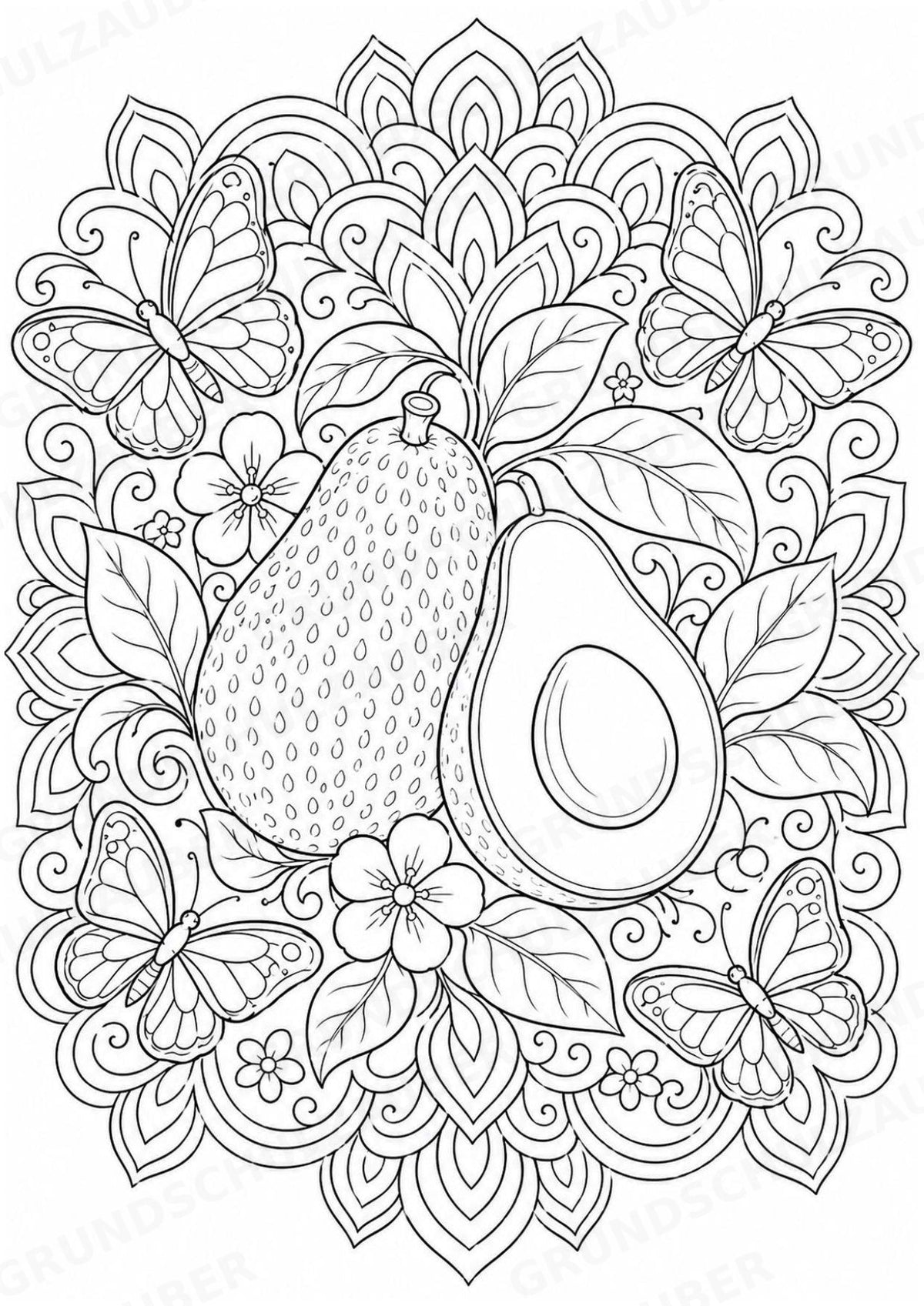 Avocado Mandalas Ausmalbilder – Obst – 15 Malvorlagen – Materialseite 15