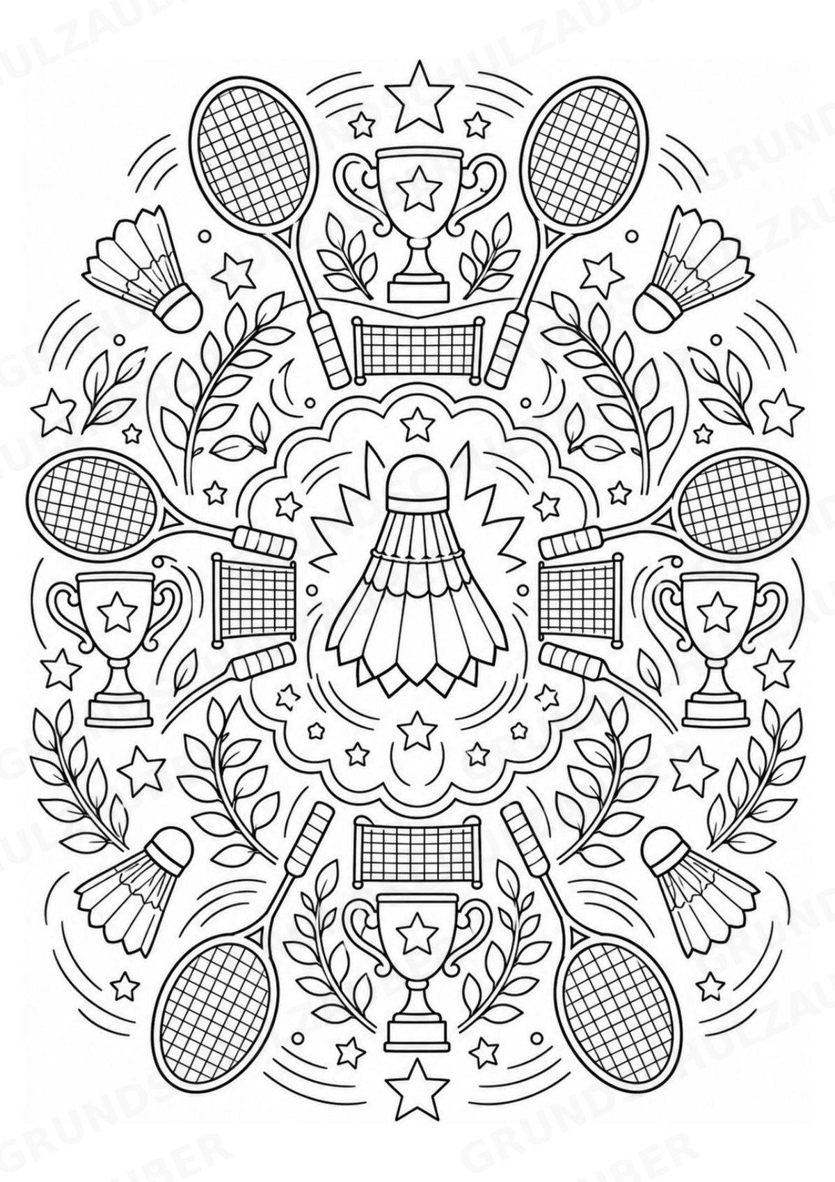 Badminton Mandalas Ausmalbilder – Sport – 15 Malvorlagen – Materialseite 9