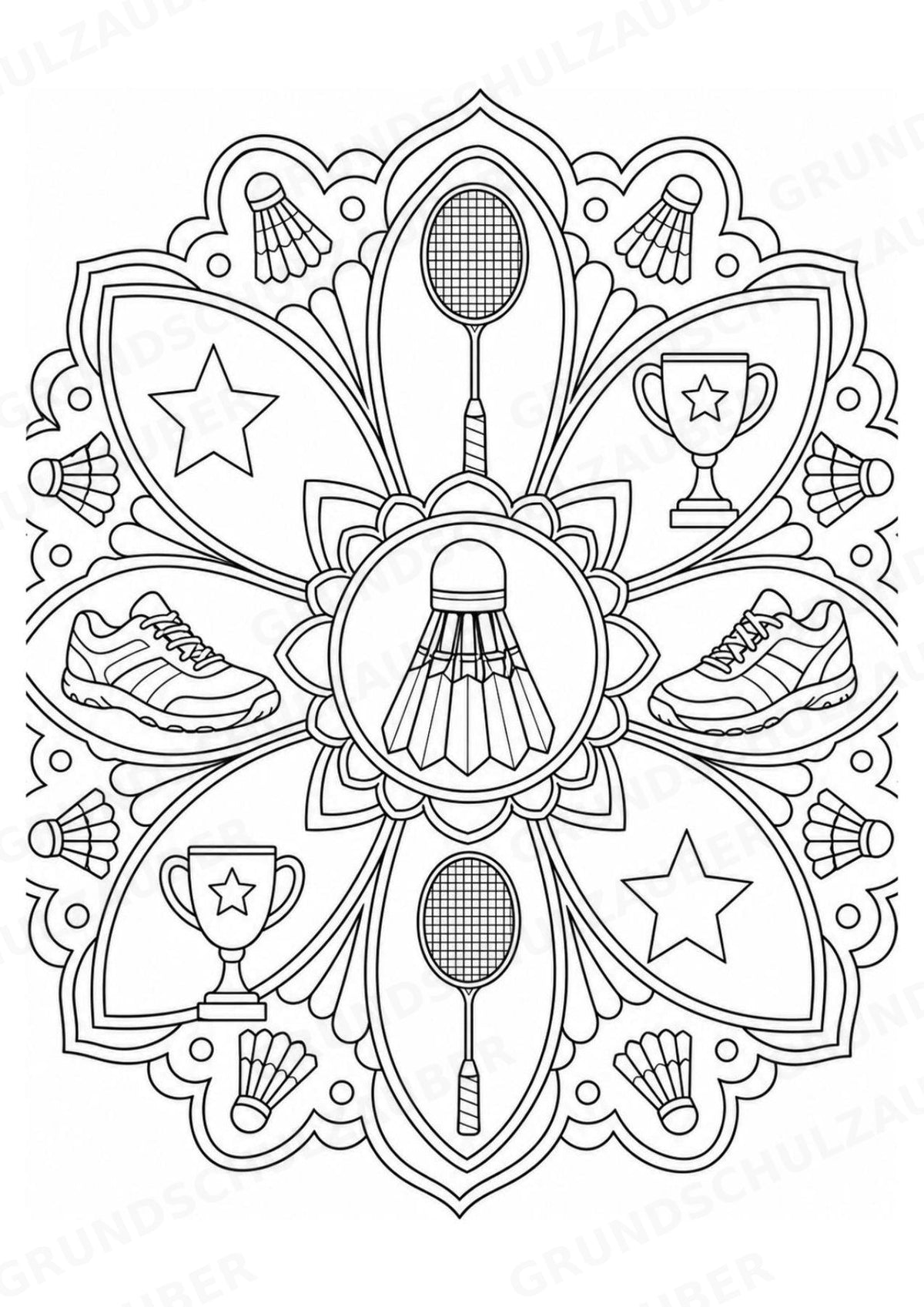 Badminton Mandalas Ausmalbilder – Sport – 15 Malvorlagen – Materialseite 11