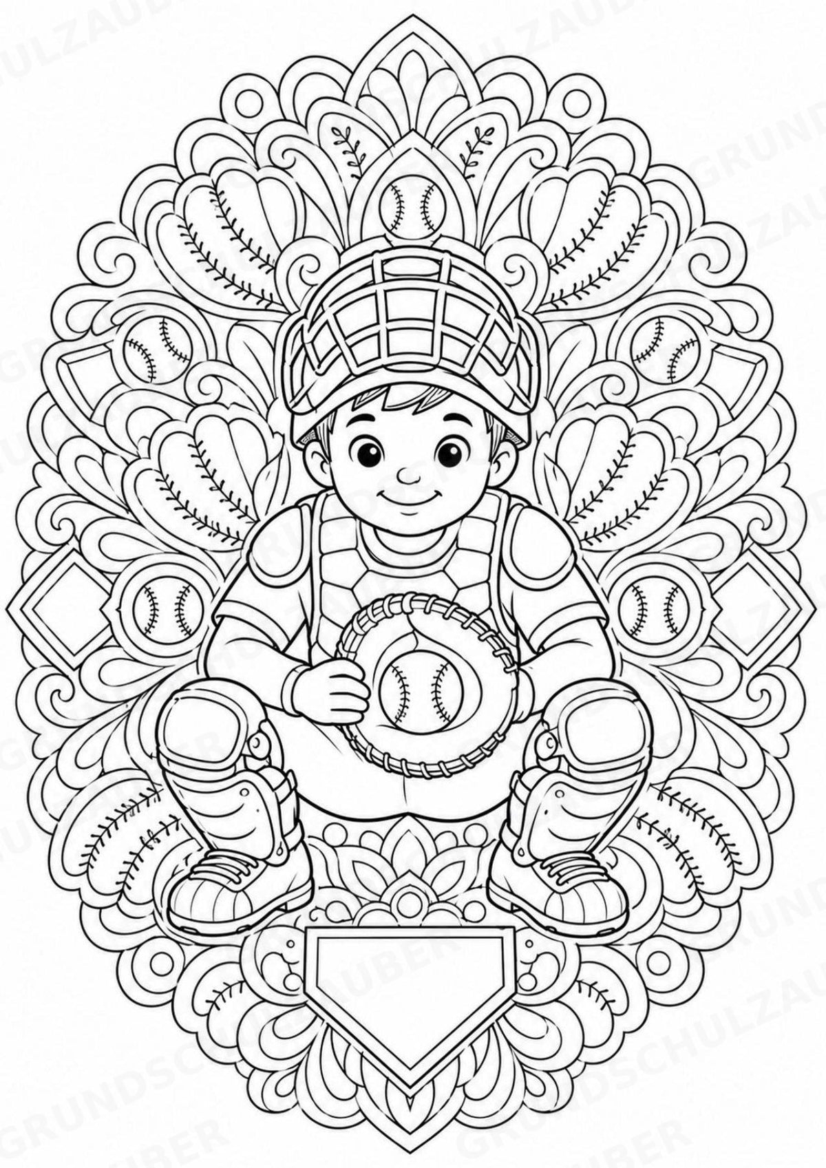 Baseball Mandalas Ausmalbilder – Sport – 15 Malvorlagen – Materialseite 2