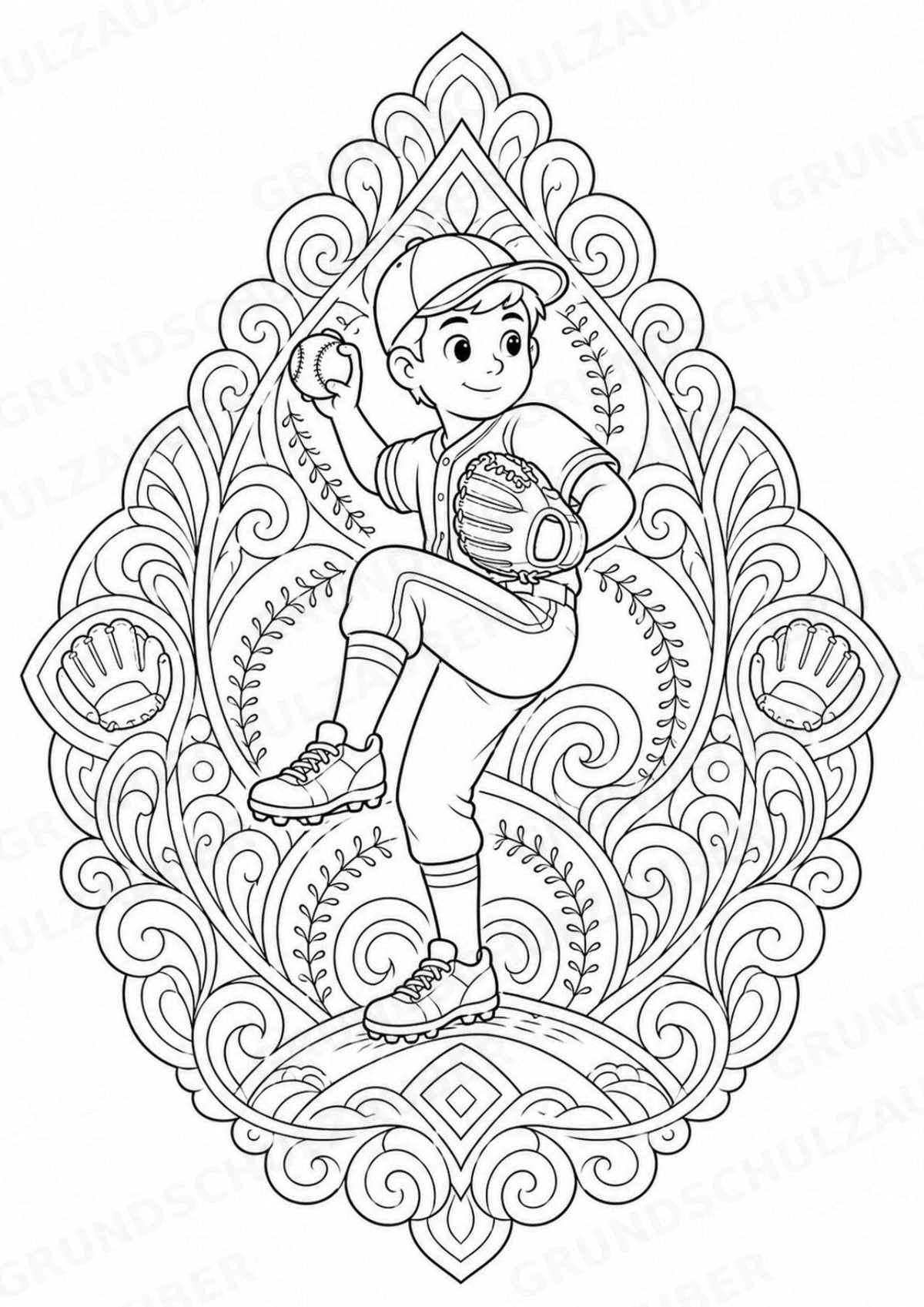 Baseball Mandalas Ausmalbilder – Sport – 15 Malvorlagen – Materialseite 4