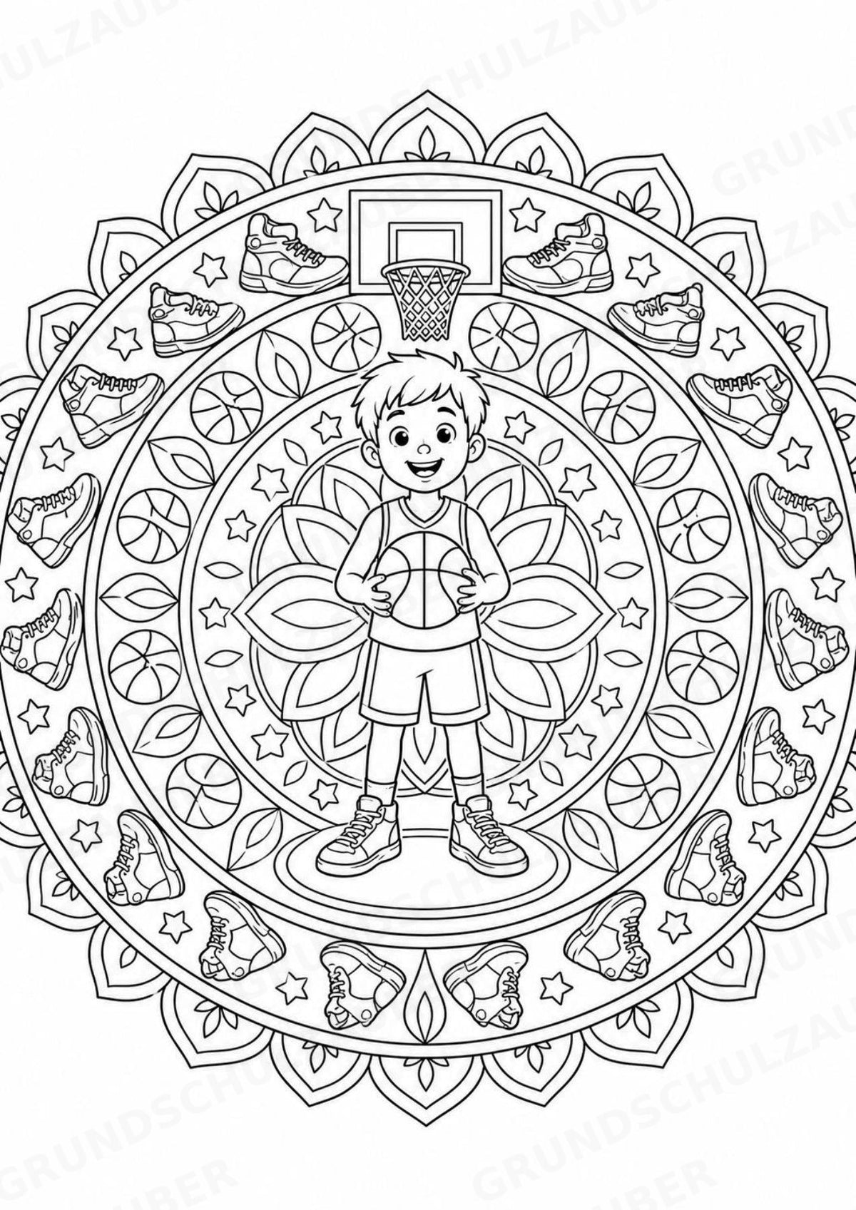 Basketball Mandalas Ausmalbilder – Sport – 15 Malvorlagen – Materialseite 2