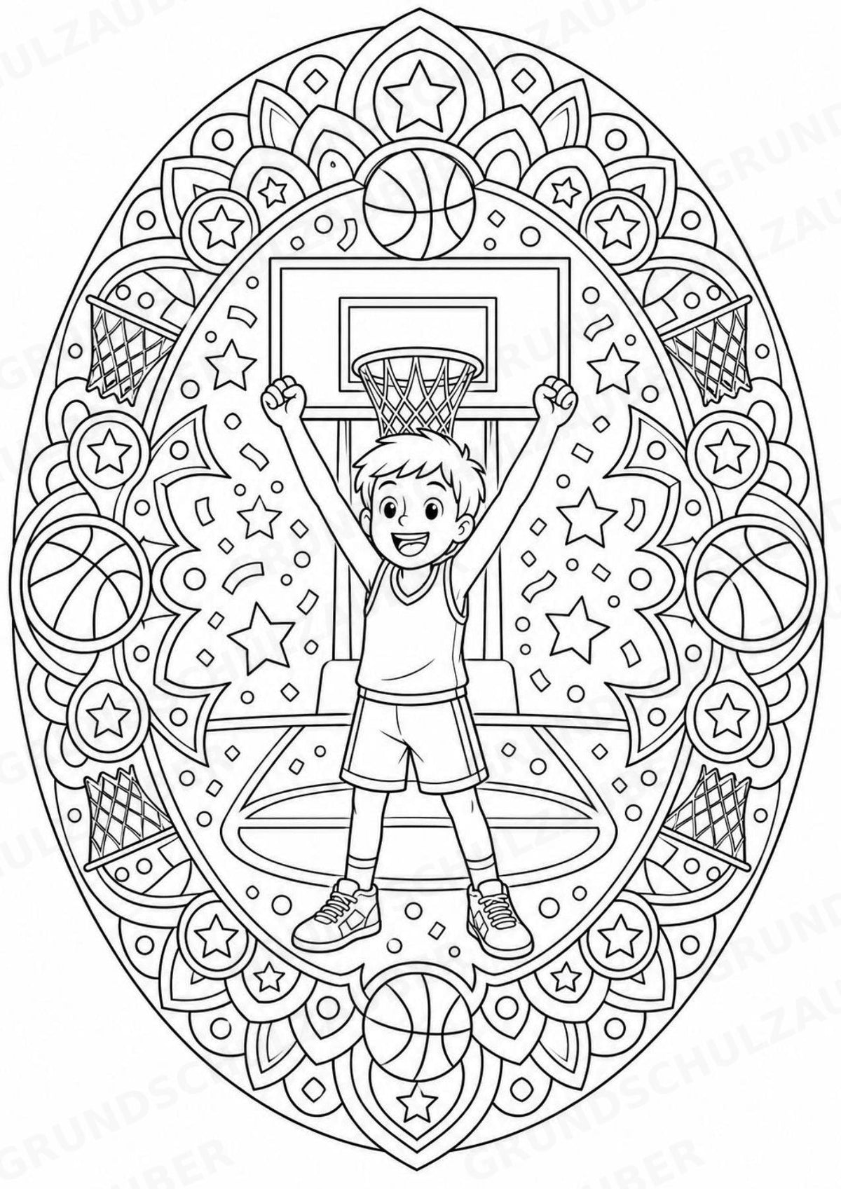 Basketball Mandalas Ausmalbilder – Sport – 15 Malvorlagen – Materialseite 12