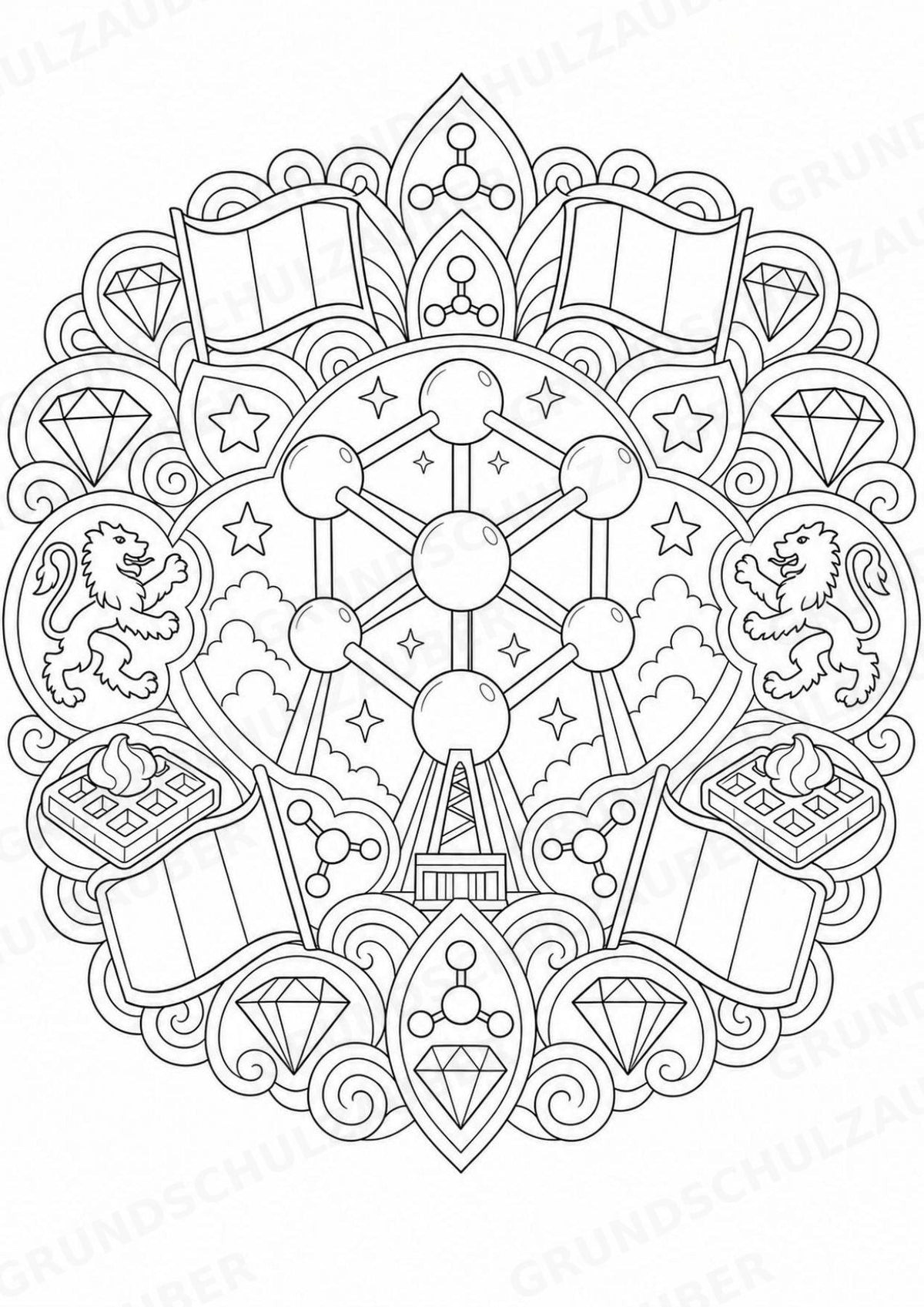 Belgien Mandalas Ausmalbilder – Länder und Kulturen – 15 Malvorlagen – Materialseite 3