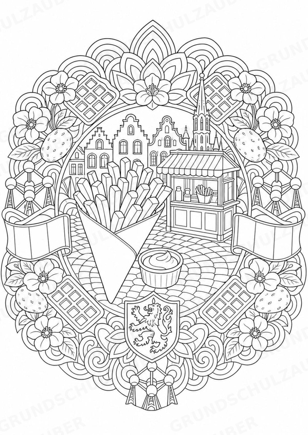 Belgien Mandalas Ausmalbilder – Länder und Kulturen – 15 Malvorlagen – Materialseite 8