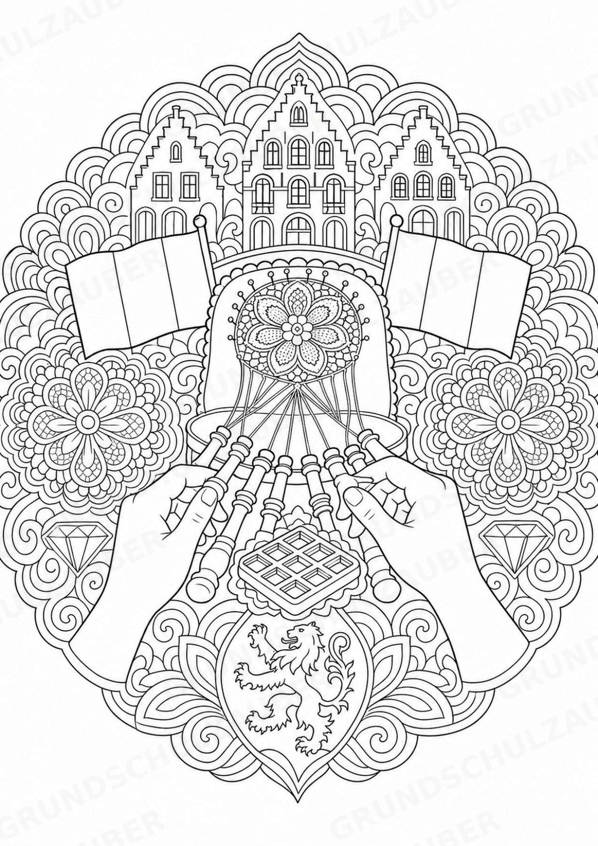 Belgien Mandalas Ausmalbilder – Länder und Kulturen – 15 Malvorlagen – Materialseite 14