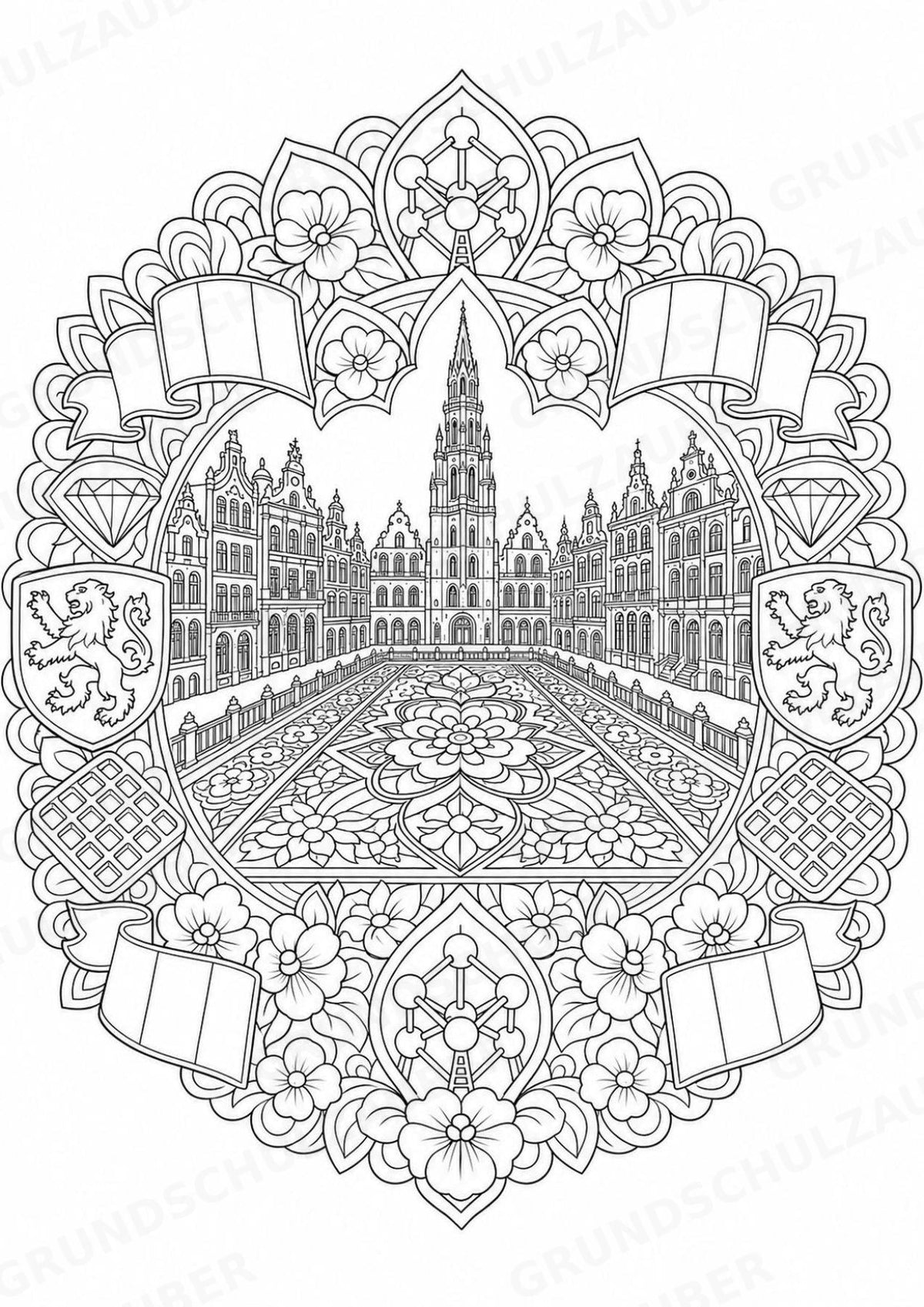 Belgien Mandalas Ausmalbilder – Länder und Kulturen – 15 Malvorlagen – Materialseite 15