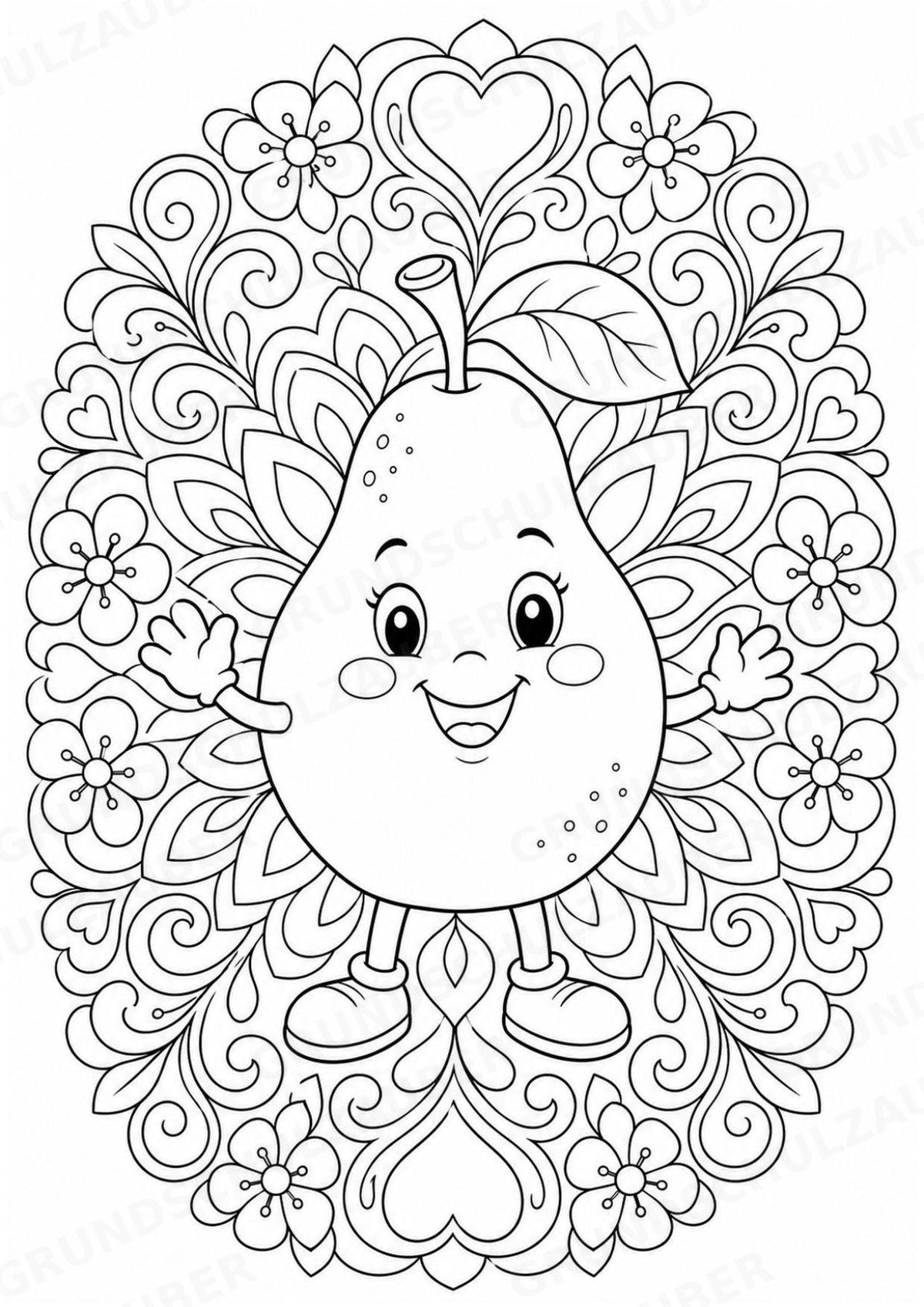 Birne Mandalas Ausmalbilder – Obst – 15 Malvorlagen – Materialseite 6