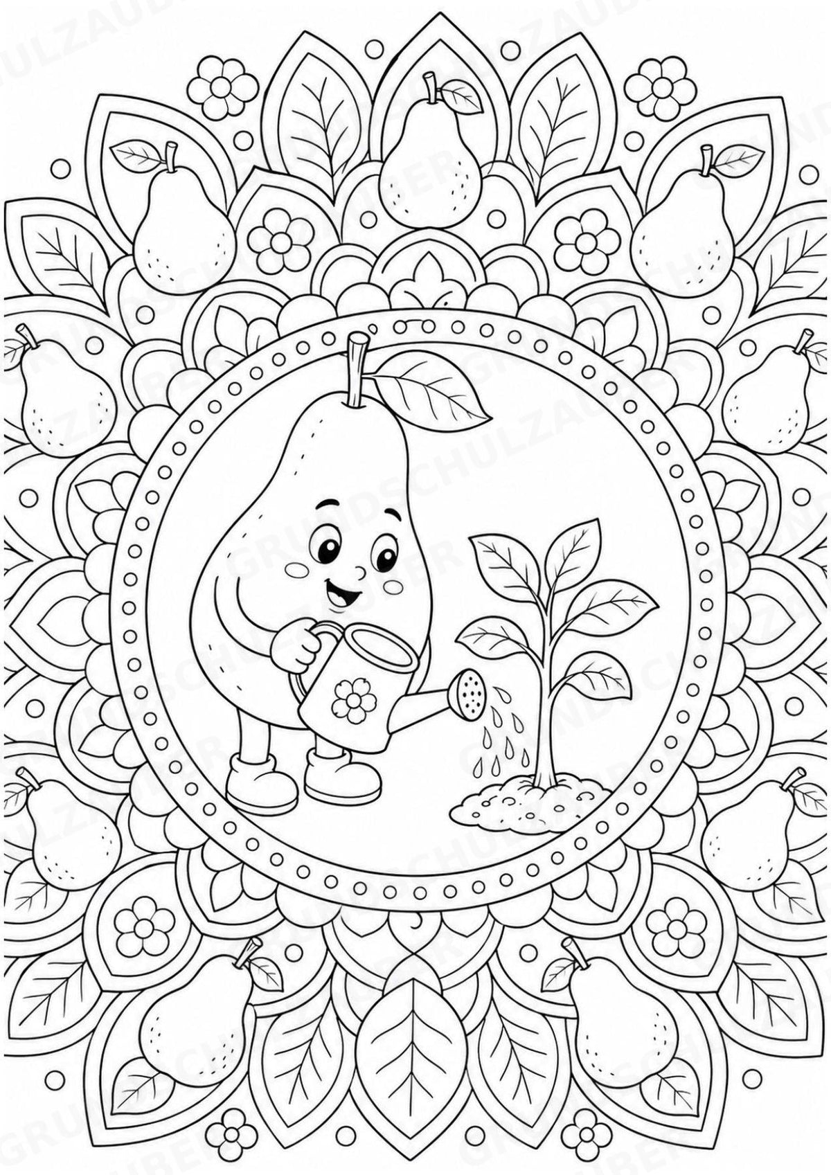 Birne Mandalas Ausmalbilder – Obst – 15 Malvorlagen – Materialseite 10