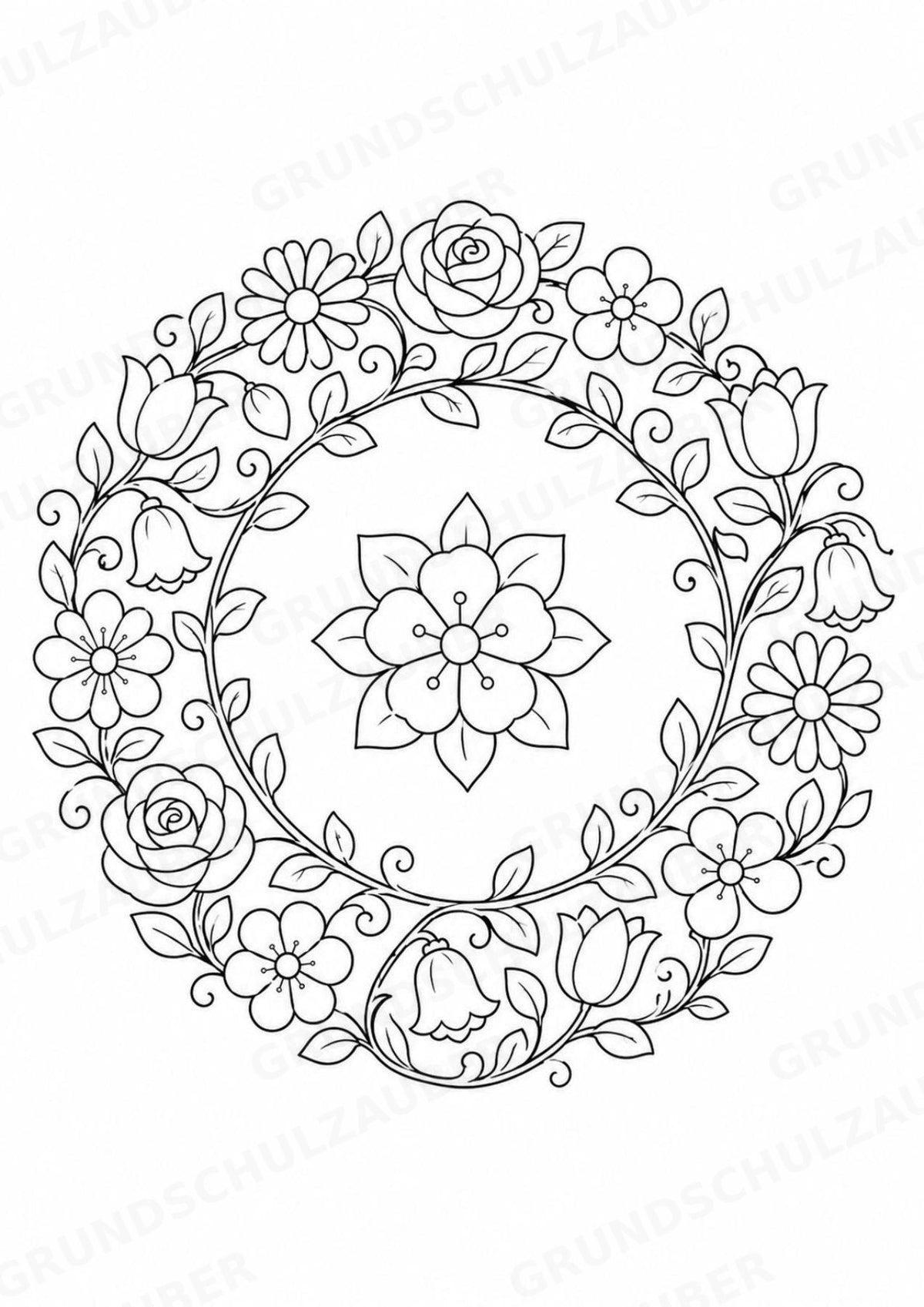 Blumen Mandalas Ausmalbilder – Natur und Pflanzen – 15 Malvorlagen – Materialseite 16