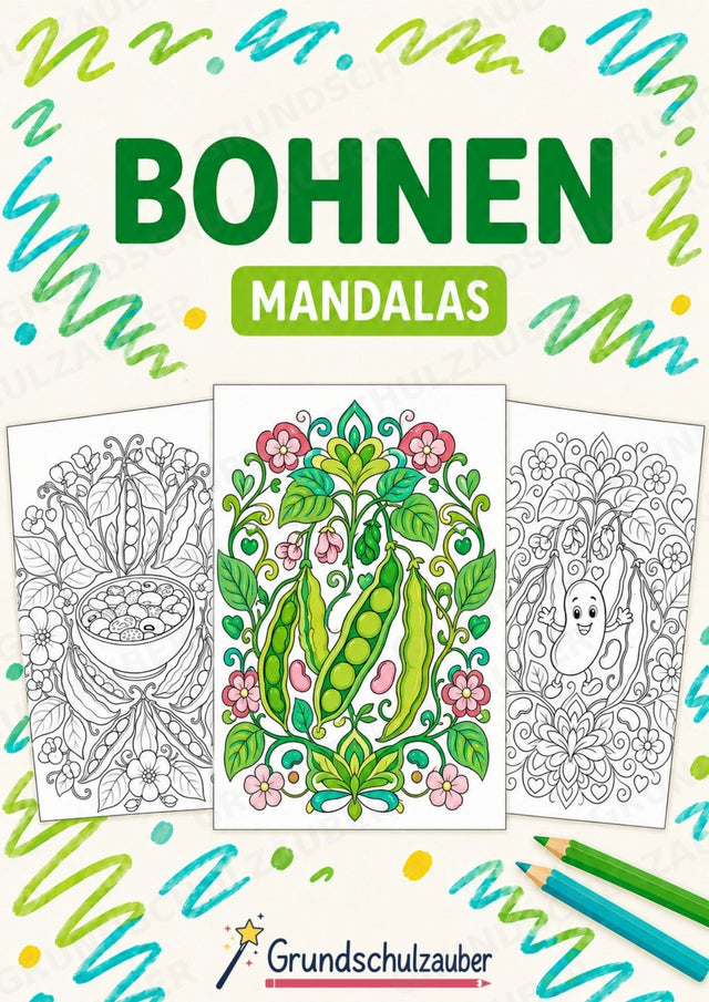 Bohnen Mandalas Ausmalbilder – Gemüse – 15 Malvorlagen – Cover