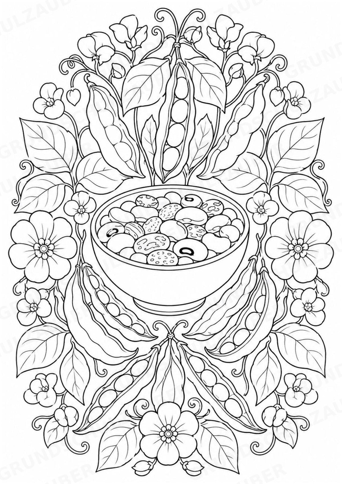 Bohnen Mandalas Ausmalbilder – Gemüse – 15 Malvorlagen – Materialseite 3