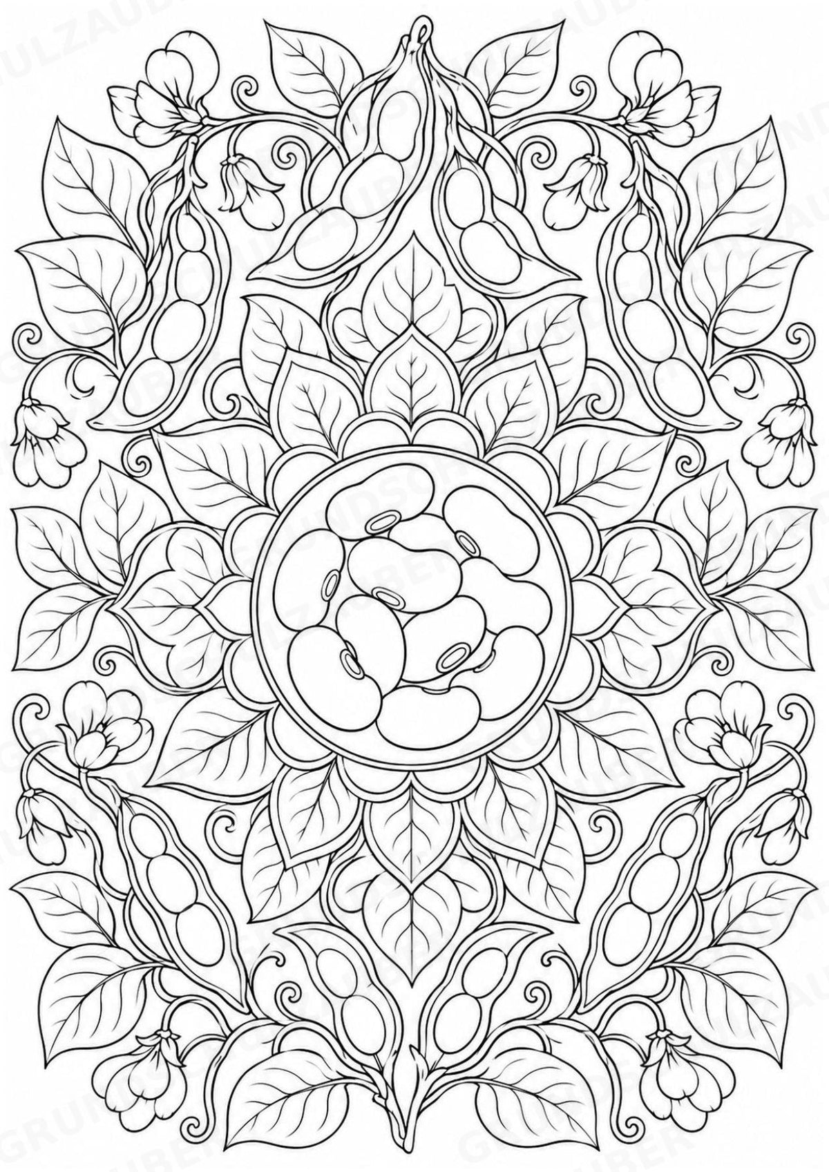 Bohnen Mandalas Ausmalbilder – Gemüse – 15 Malvorlagen – Materialseite 9